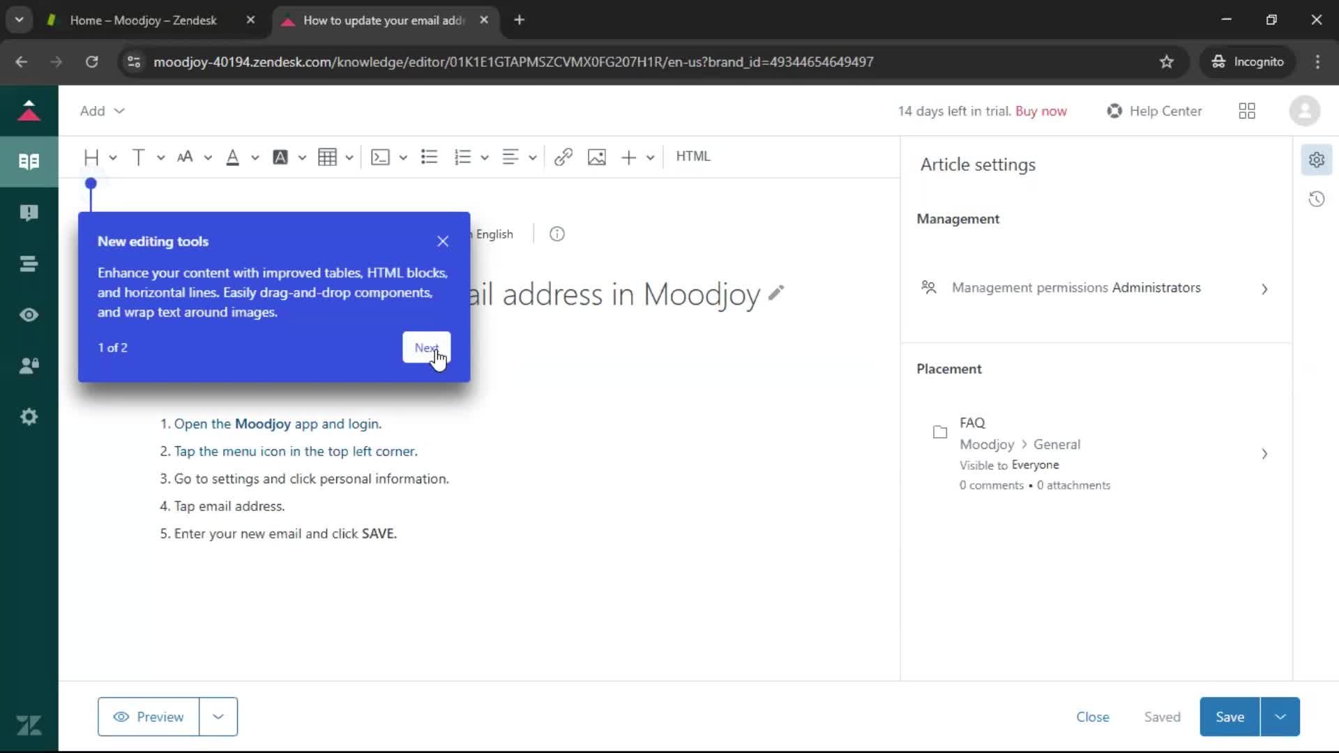 Creating a support article screenshot