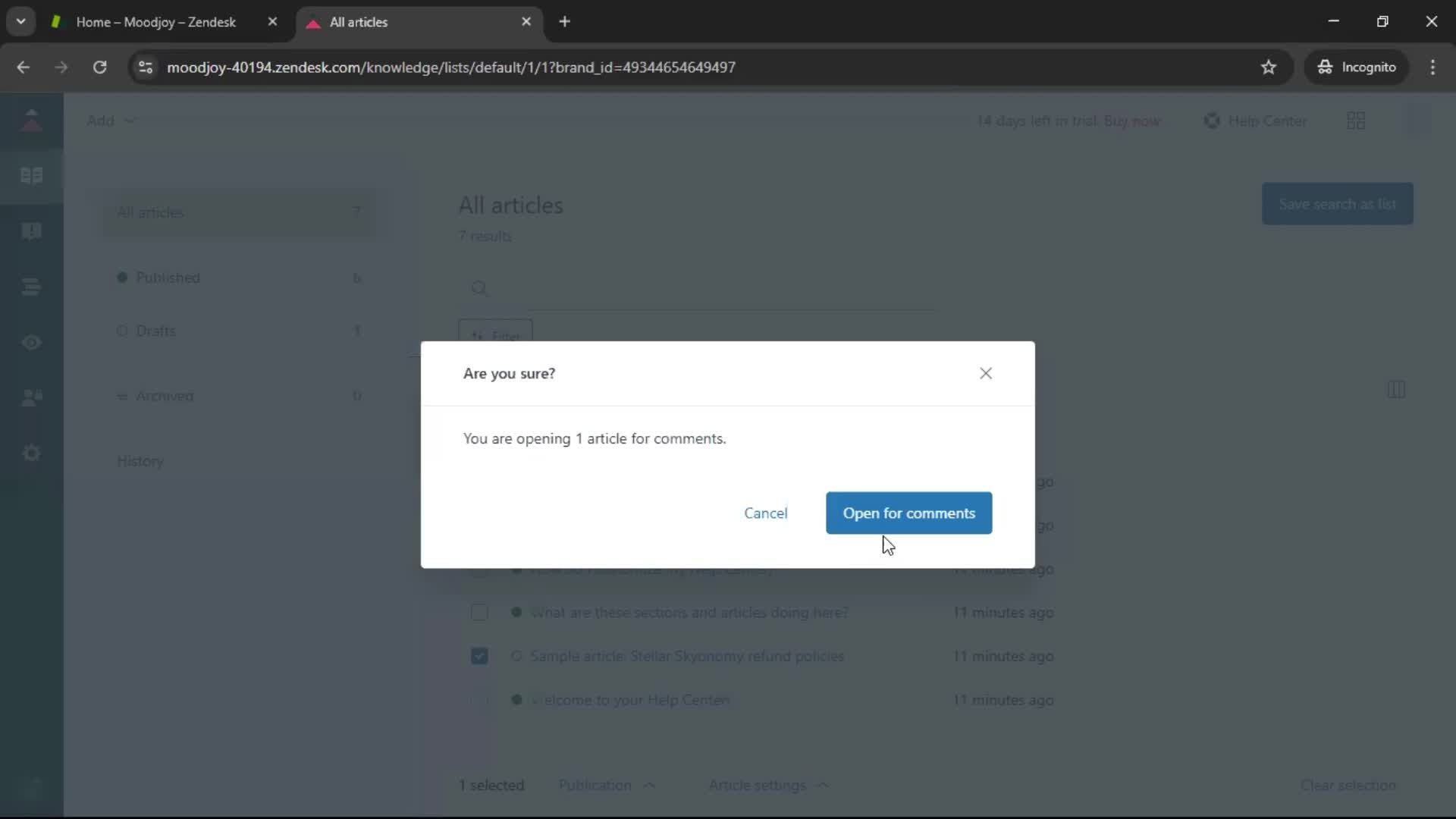 Creating a support article screenshot