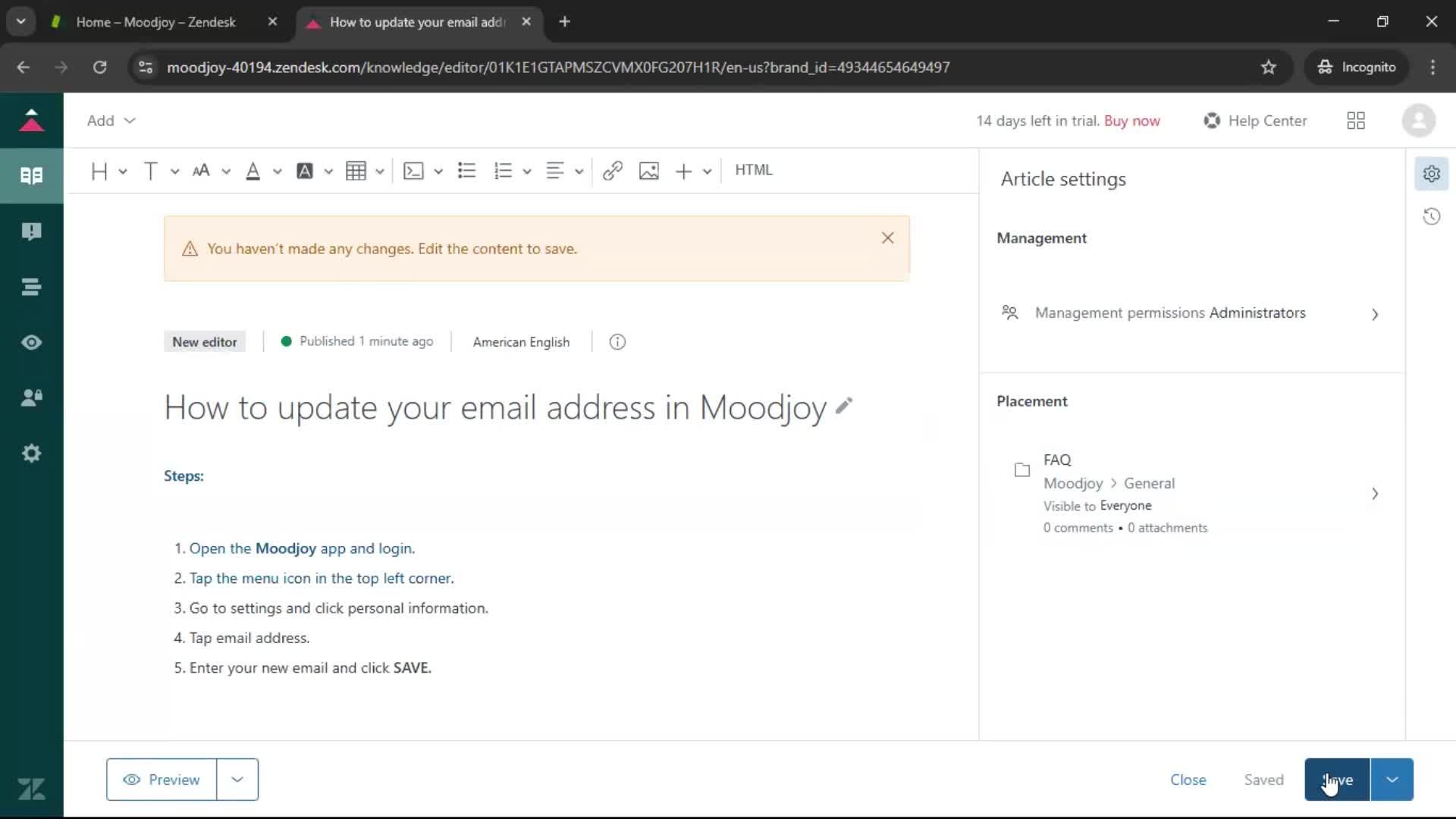 Creating a support article screenshot