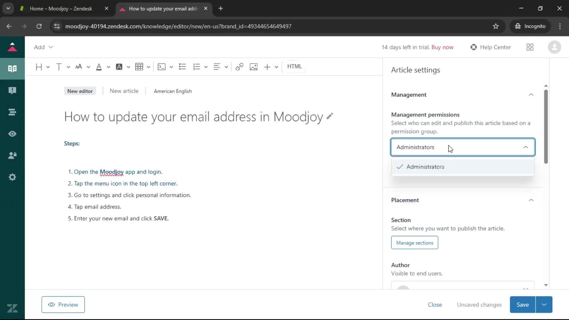 Creating a support article screenshot
