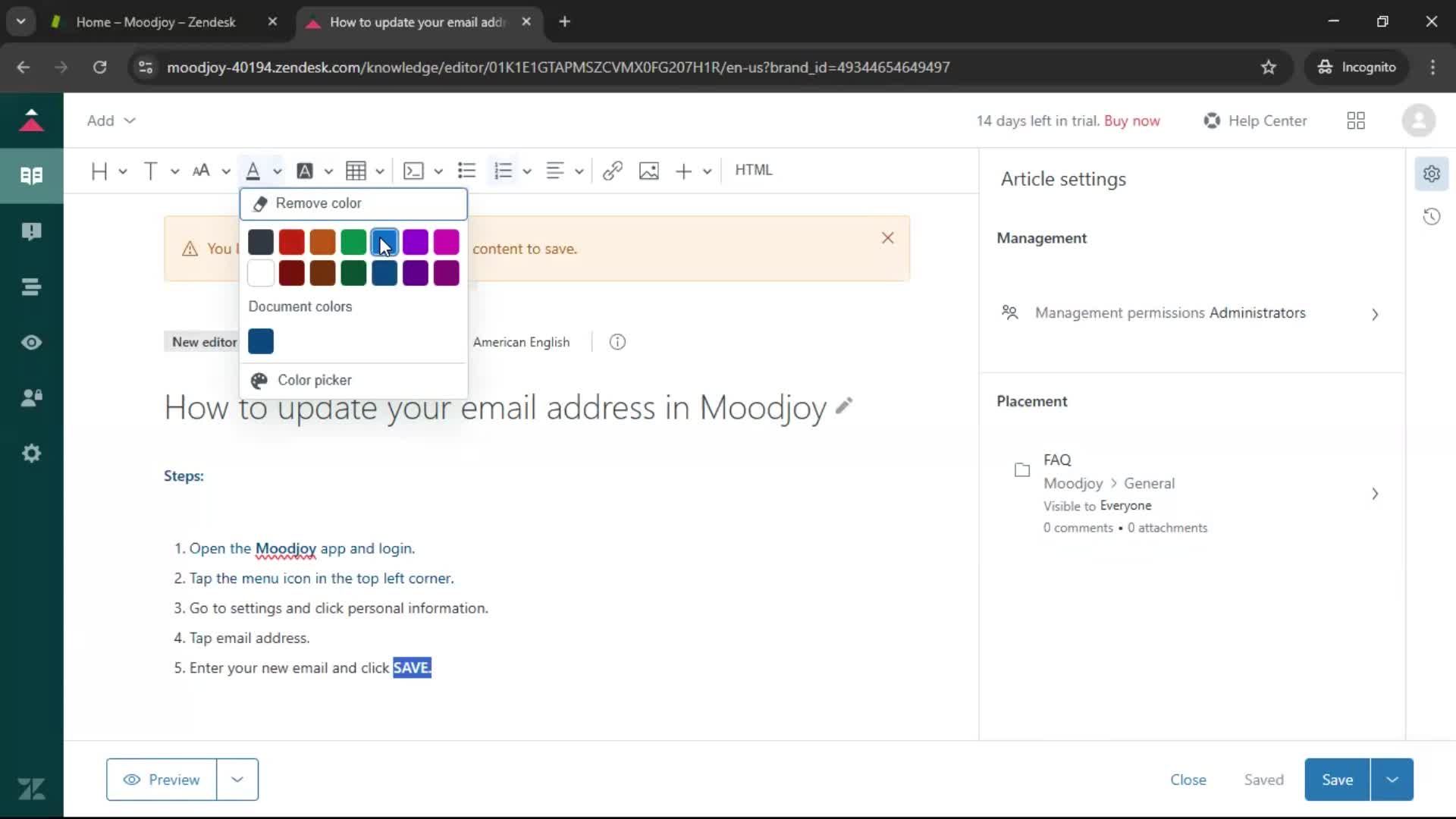 Creating a support article screenshot
