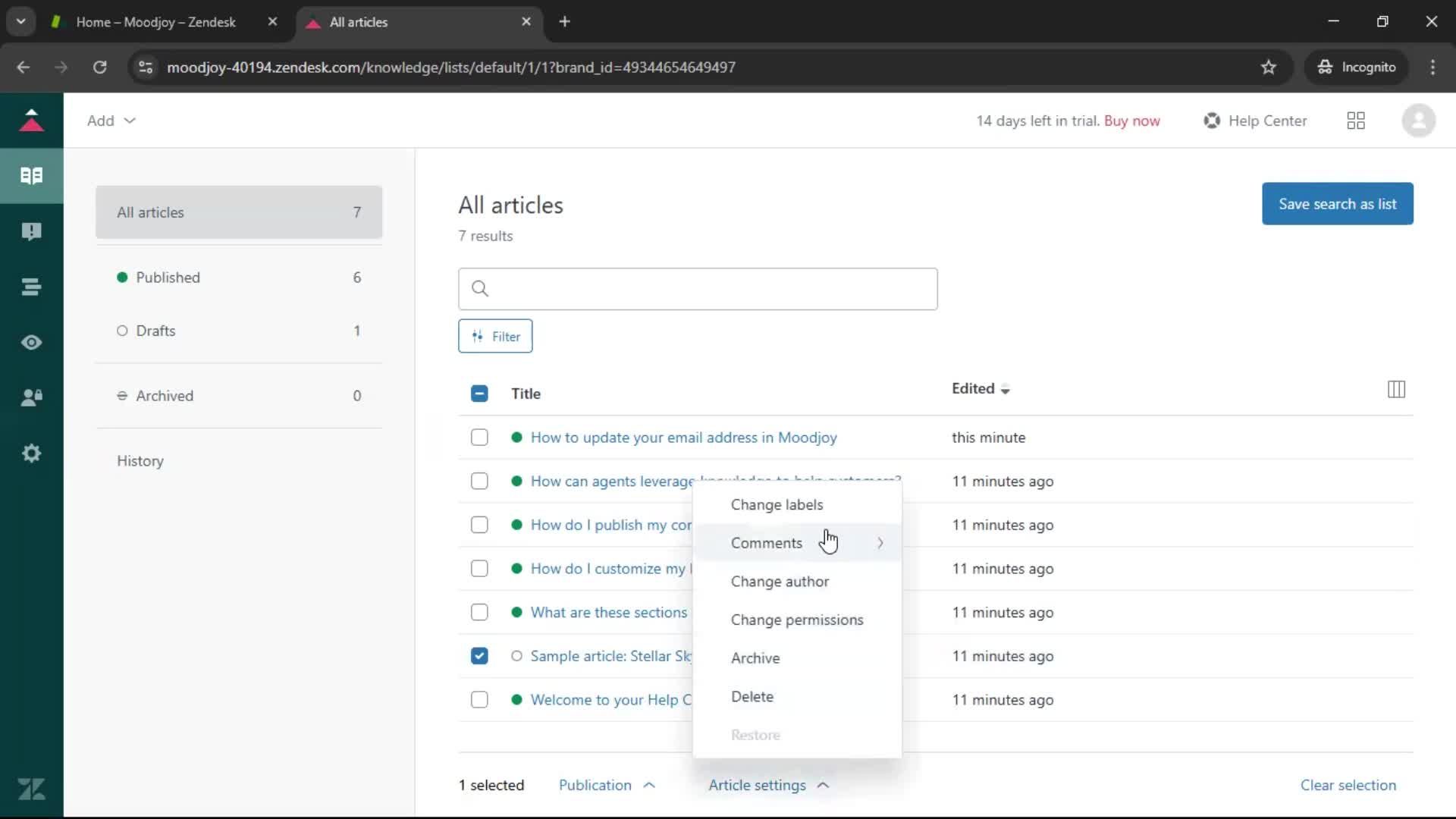 Creating a support article screenshot
