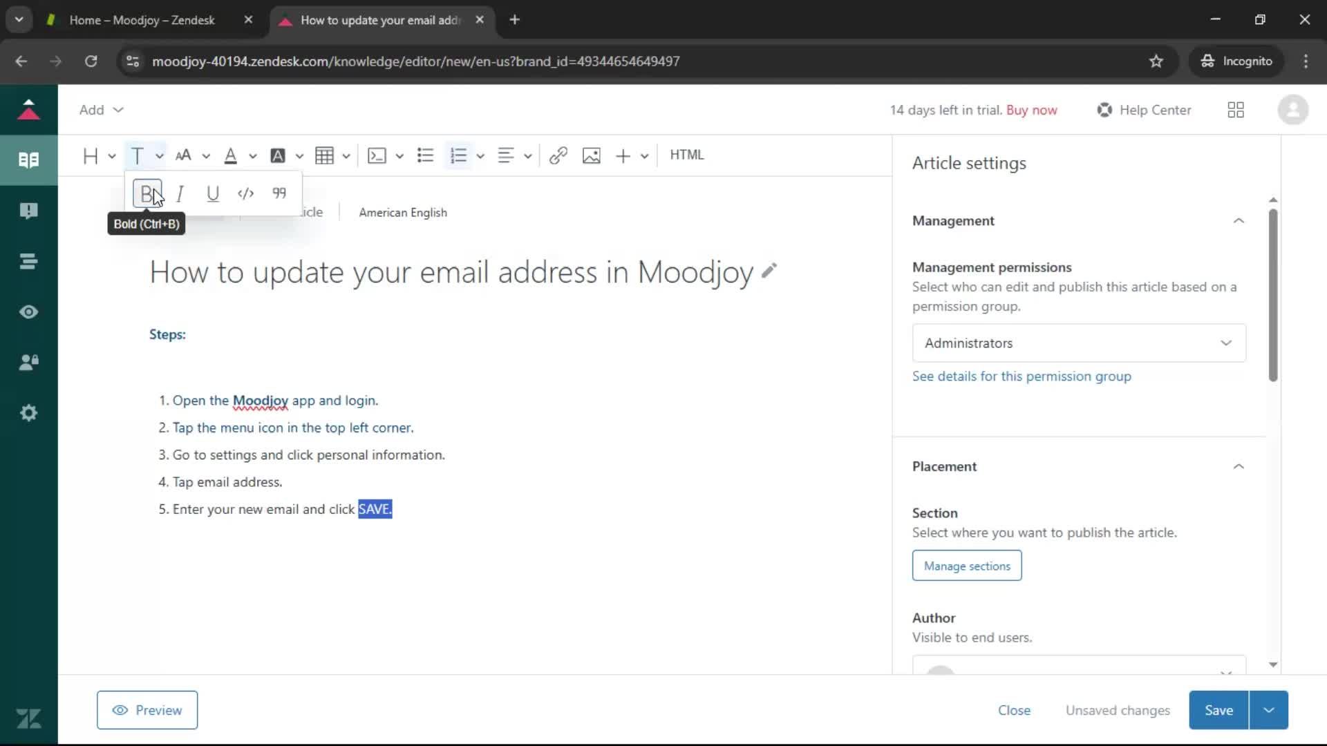 Creating a support article screenshot