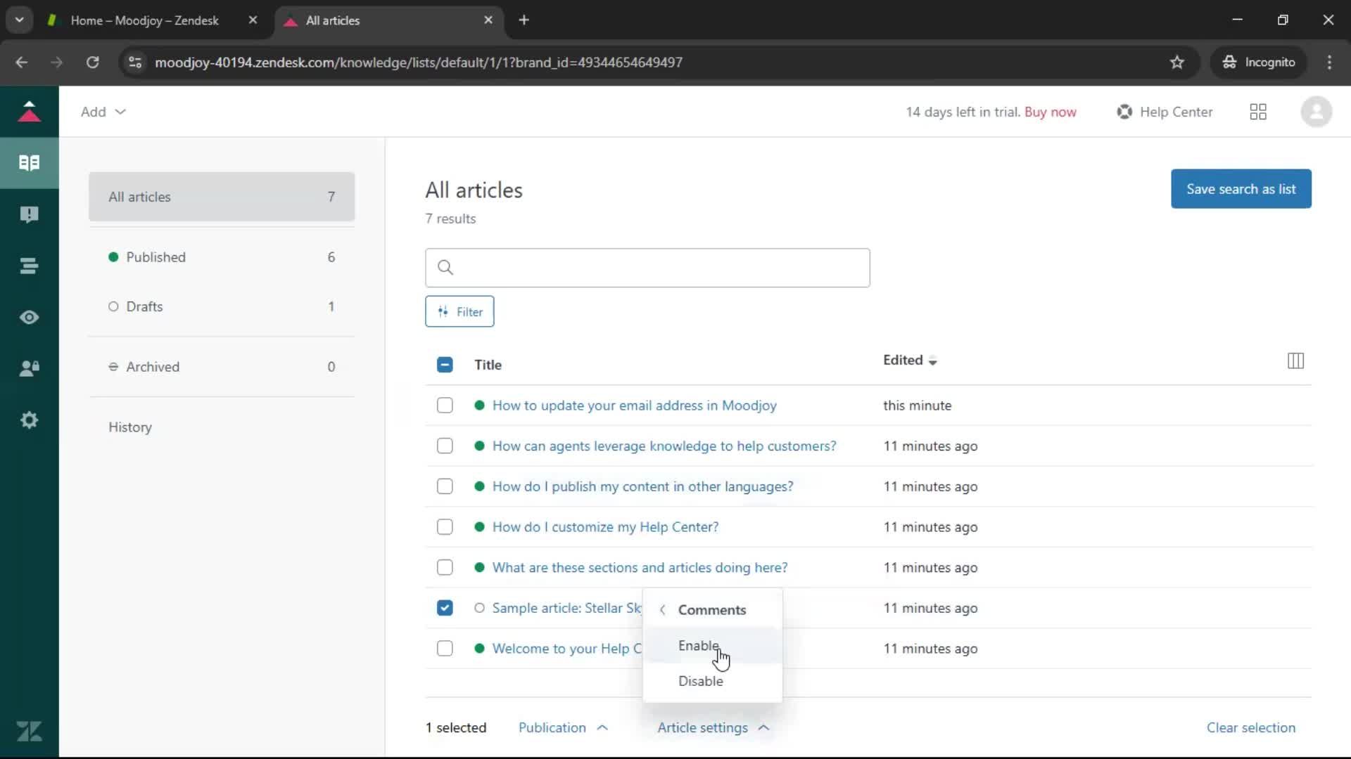 Creating a support article screenshot