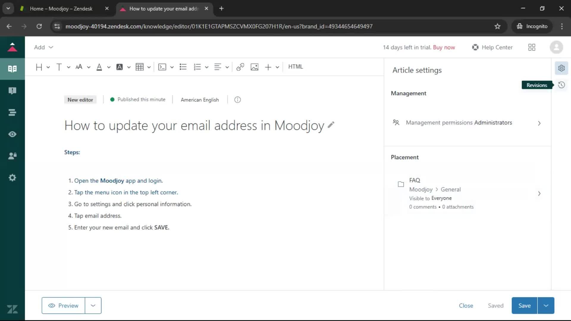 Creating a support article screenshot
