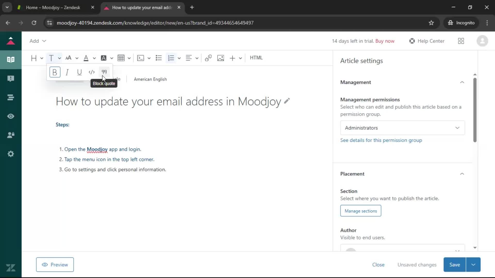 Creating a support article screenshot