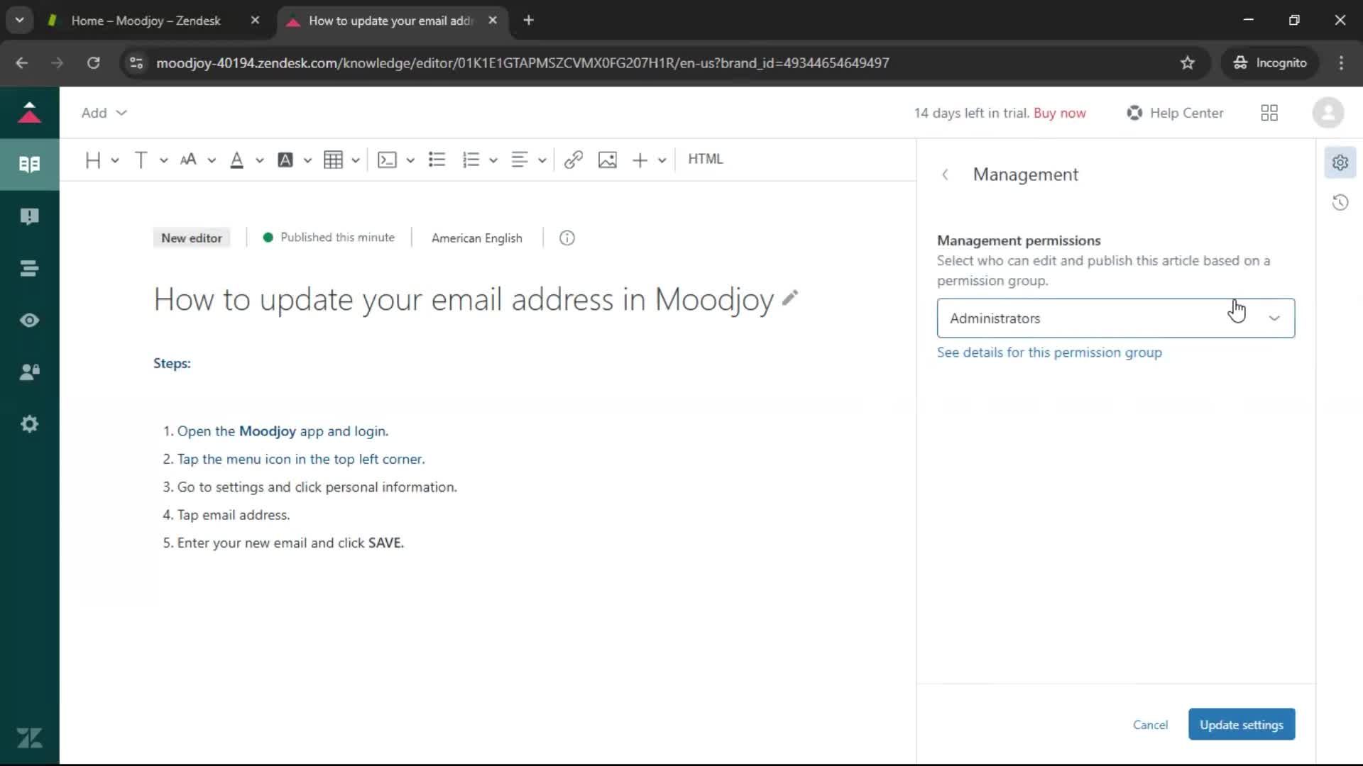 Creating a support article screenshot