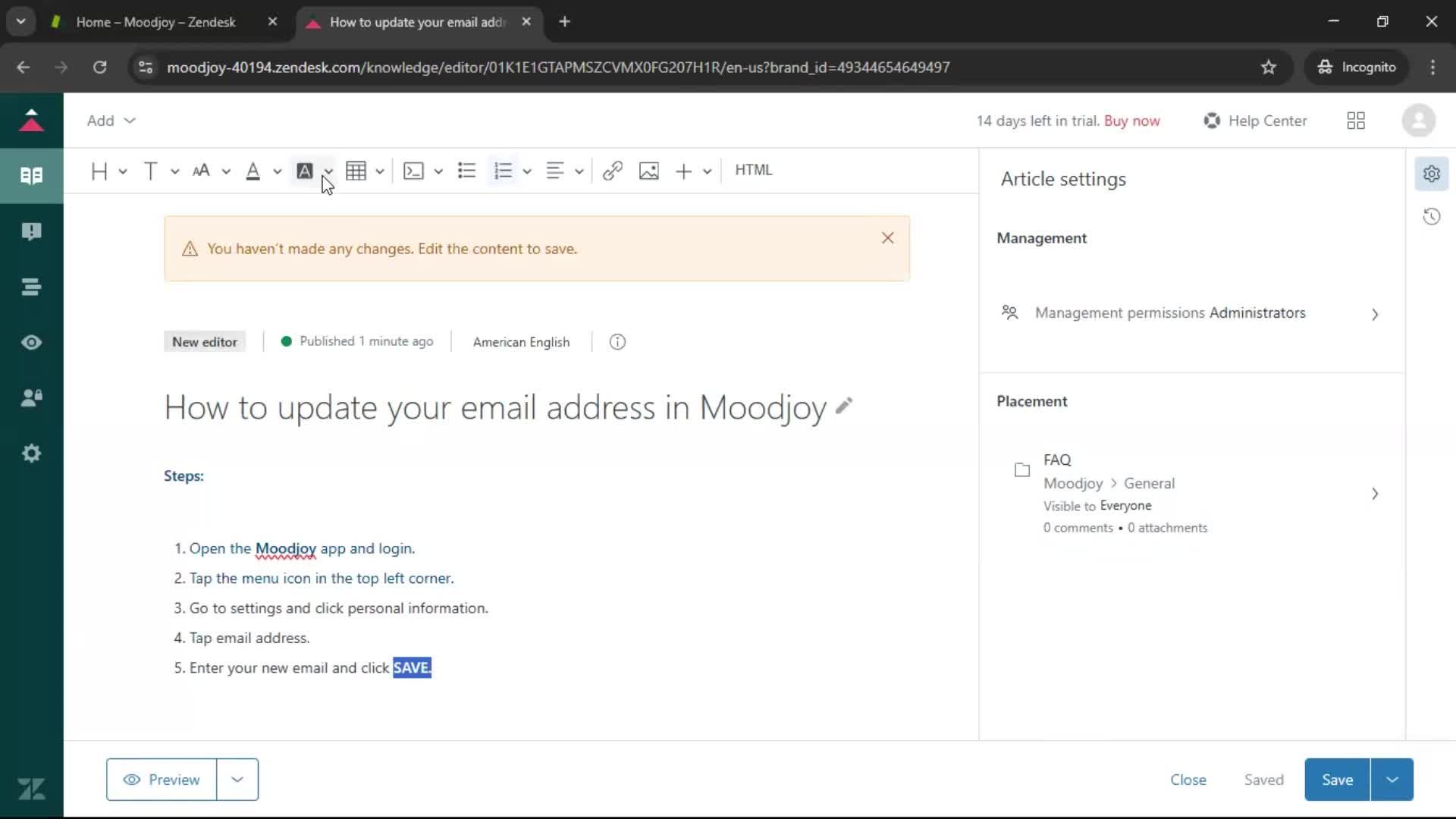 Creating a support article screenshot