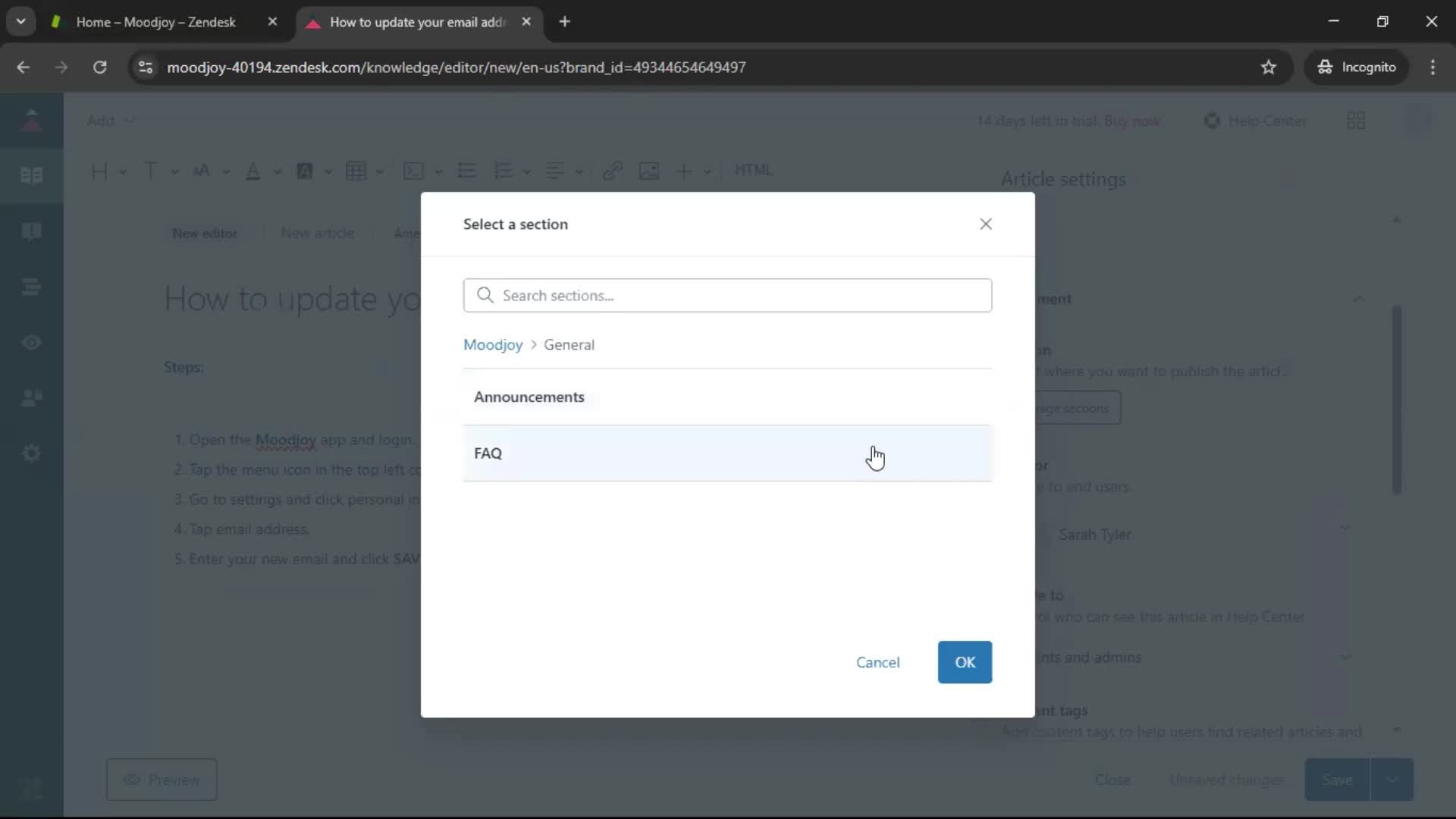 Creating a support article screenshot