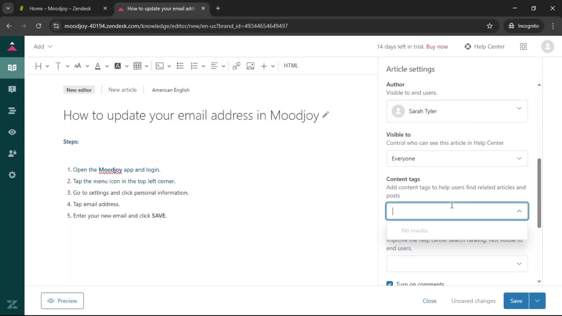 Creating a support article screenshot