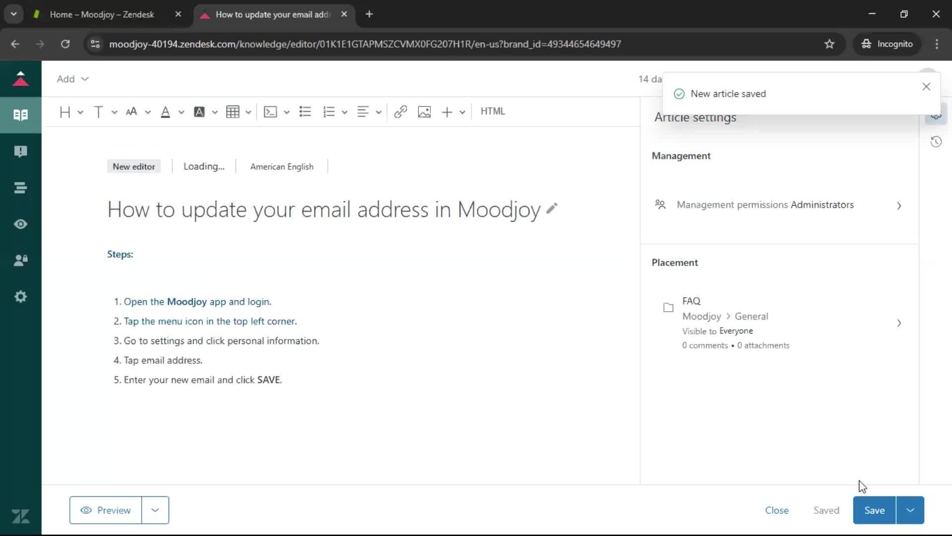 Creating a support article screenshot