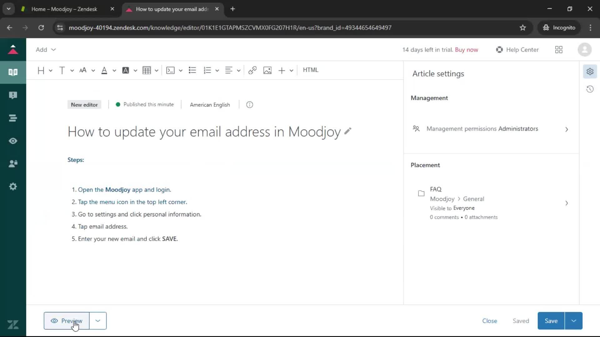 Creating a support article screenshot
