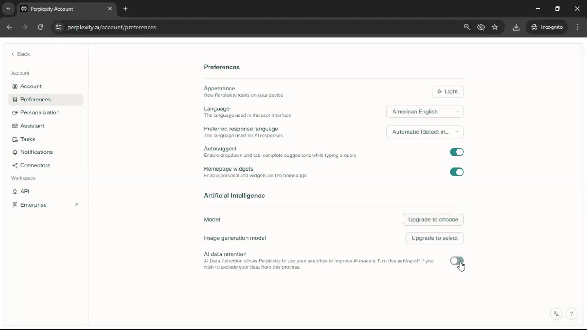 Customization settings screenshot