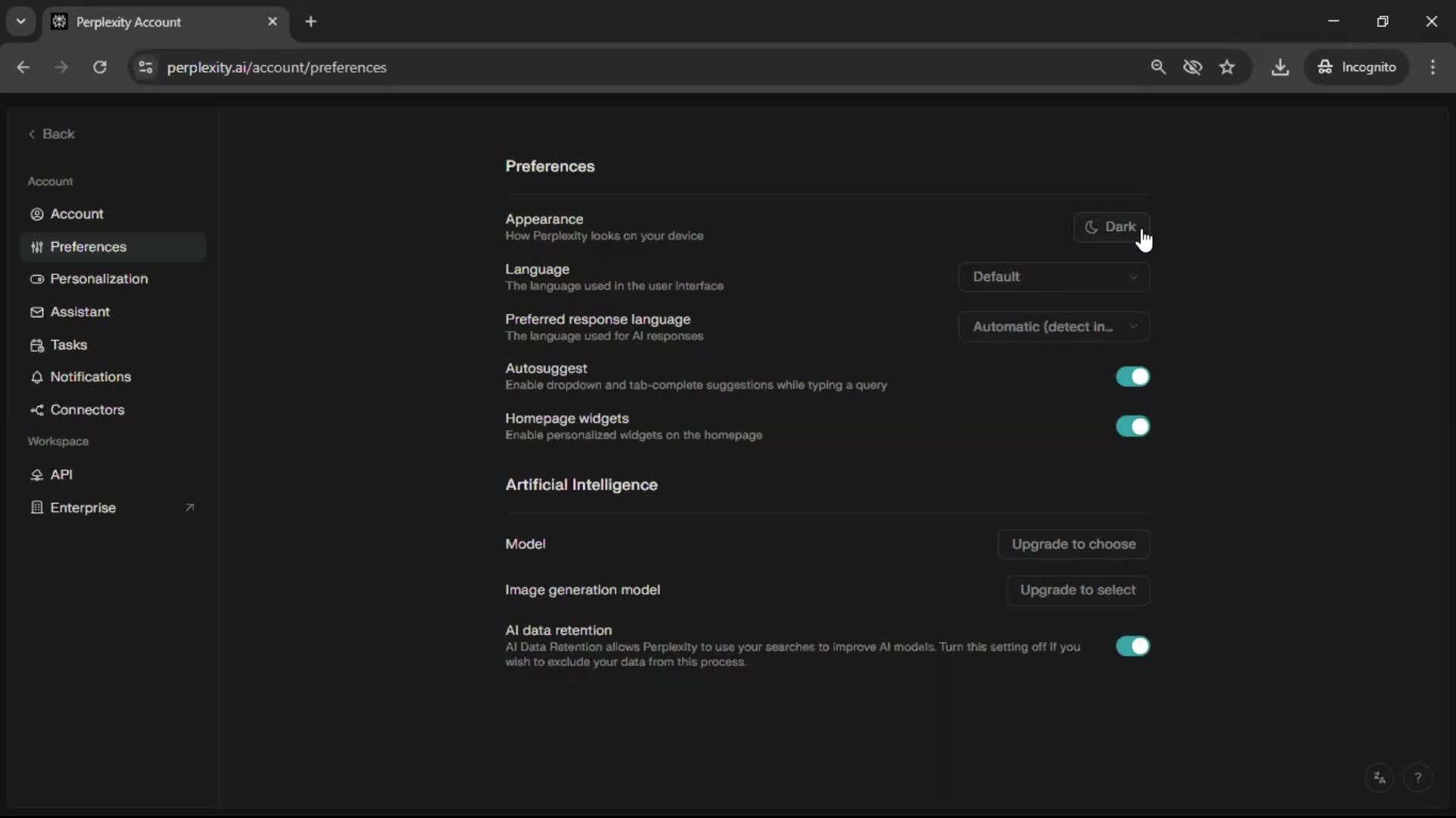 Customization settings screenshot