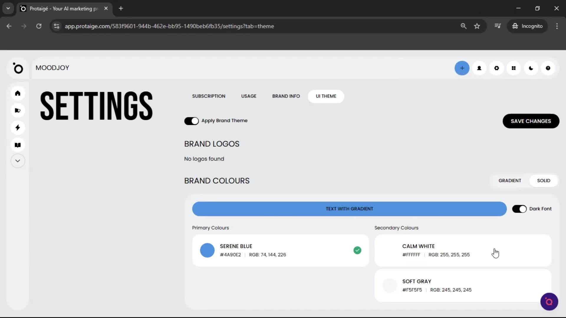 Customization settings screenshot