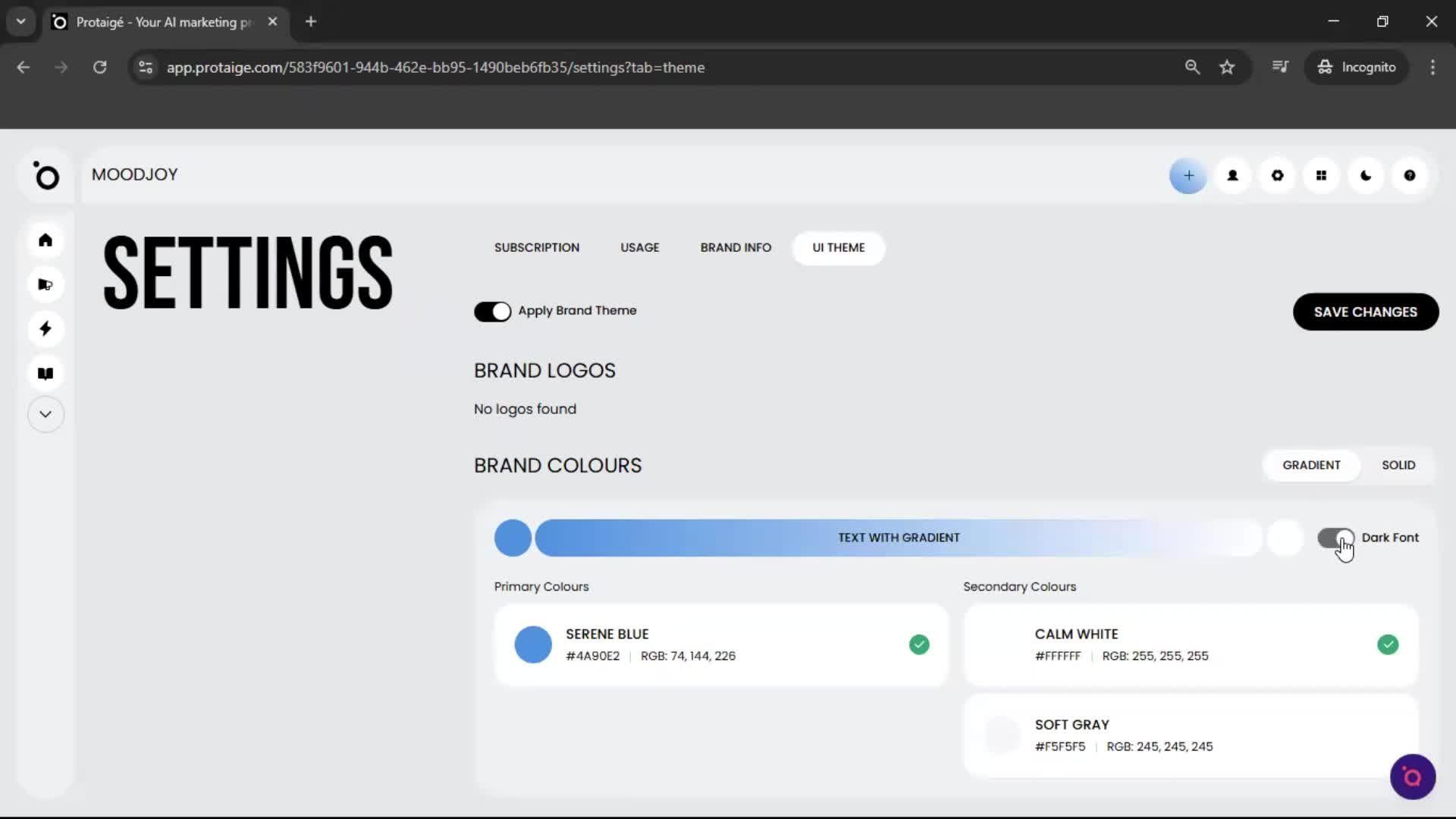 Customization settings screenshot