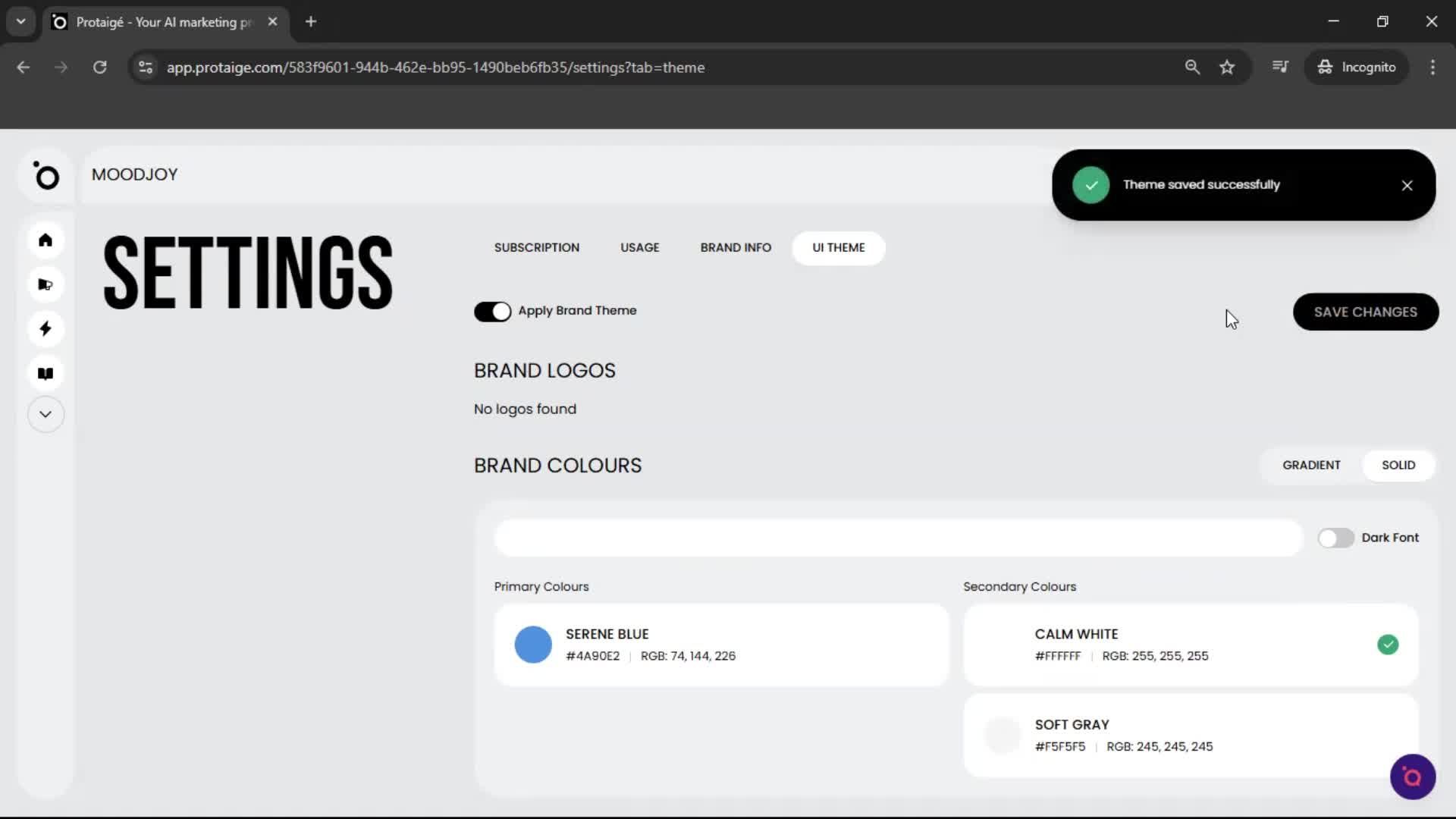 Customization settings screenshot
