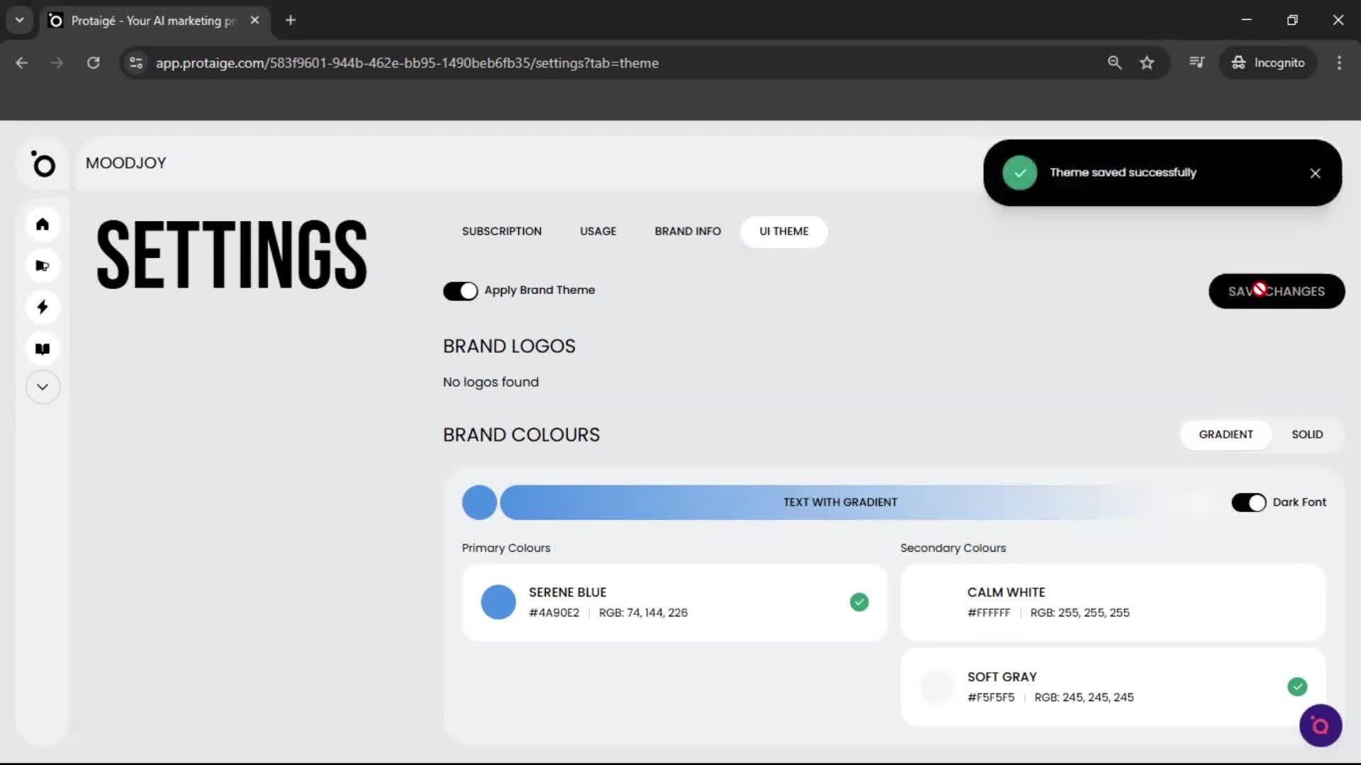 Customization settings screenshot