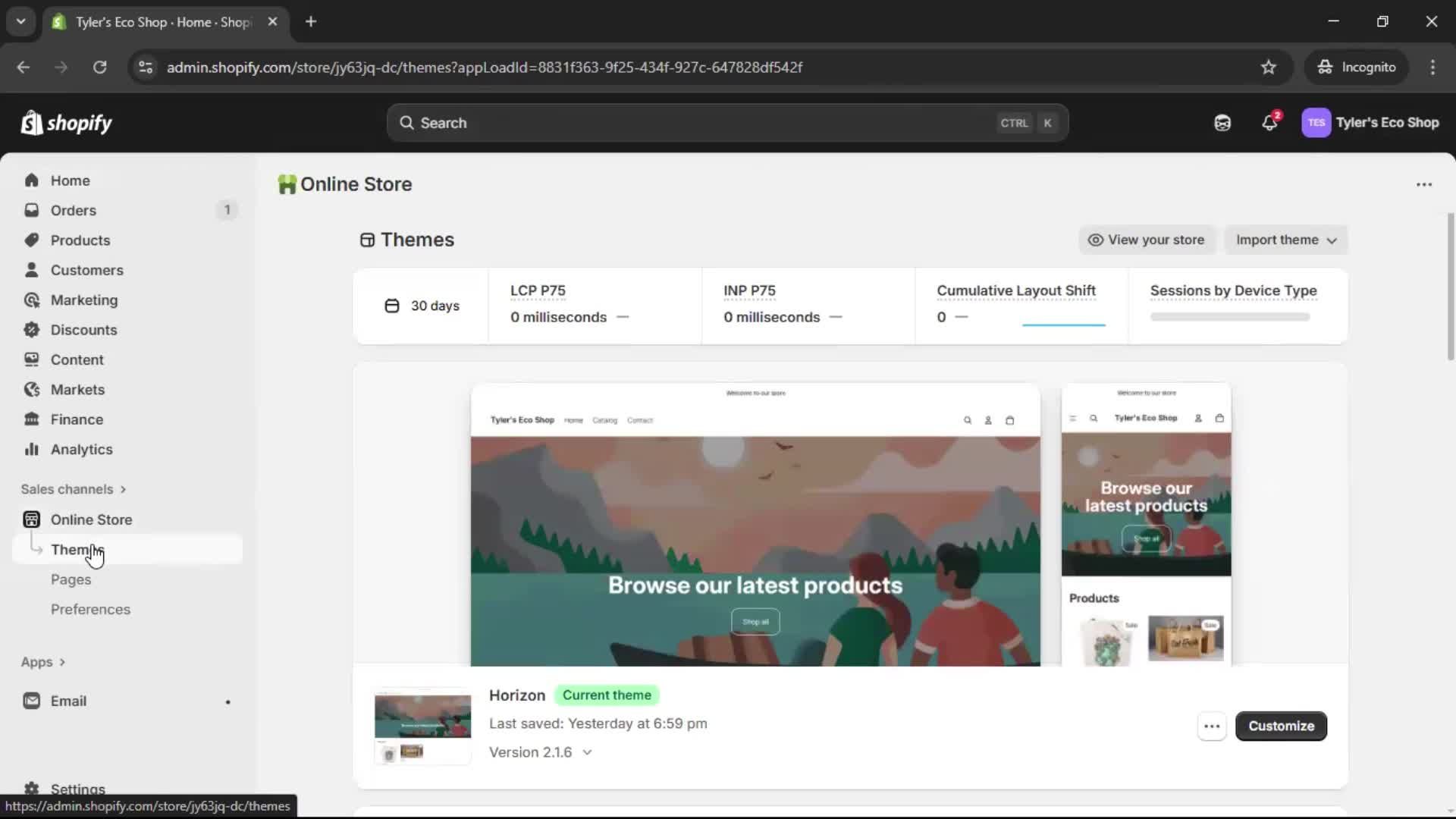 Customization settings screenshot