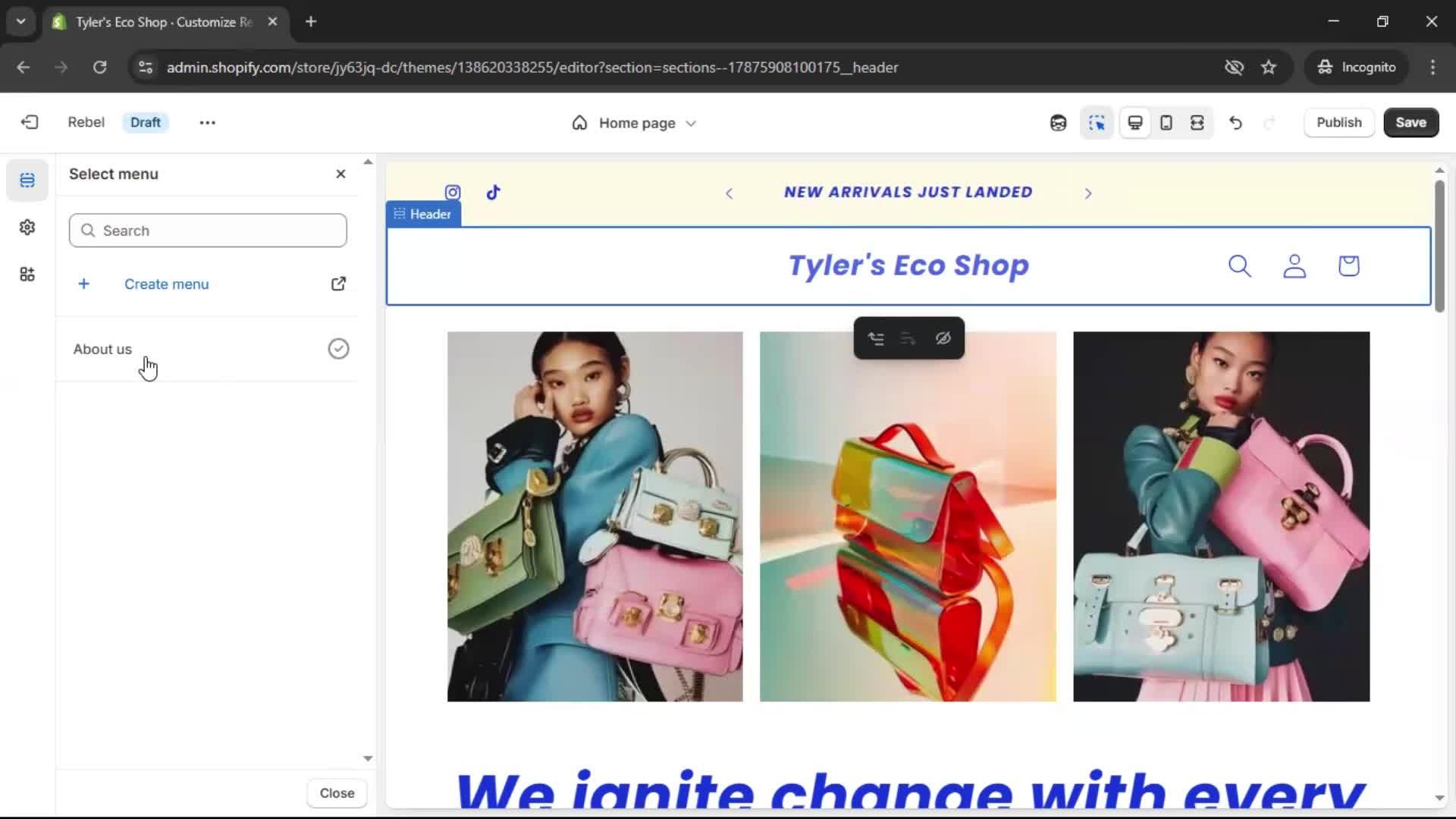 Customization settings screenshot