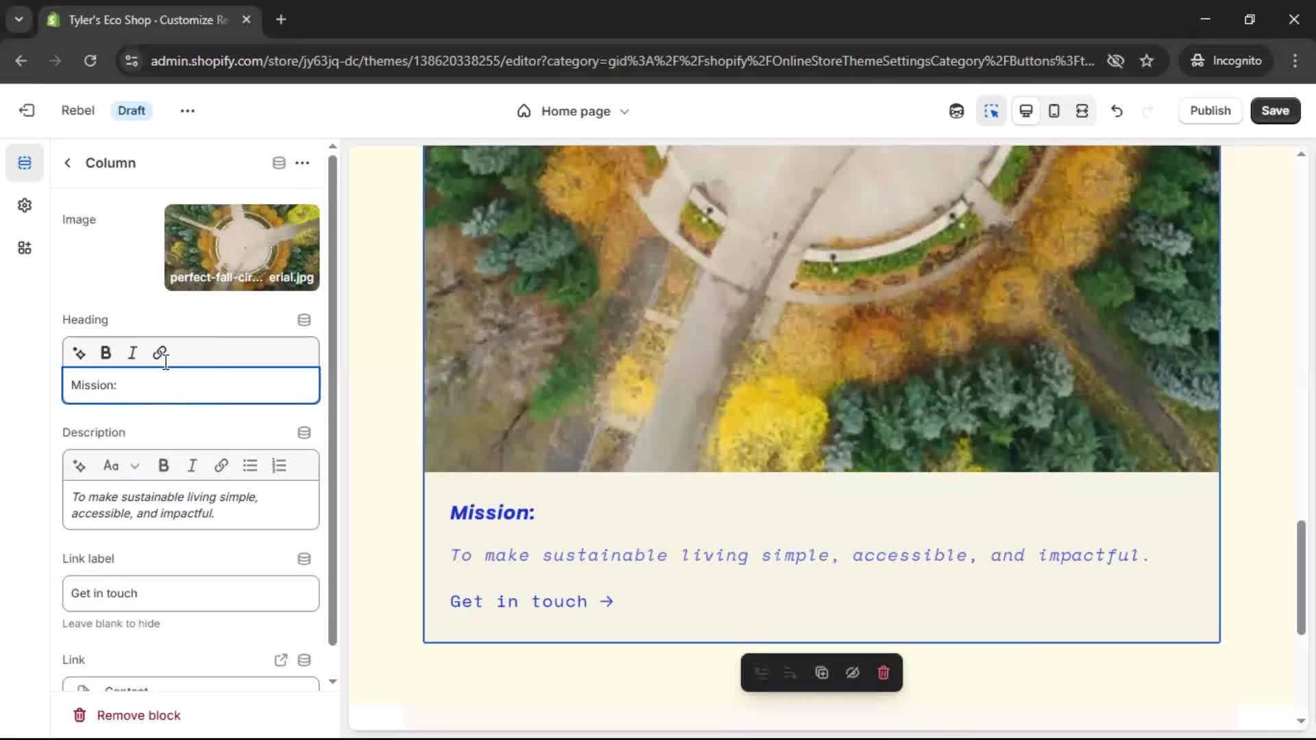 Customization settings screenshot