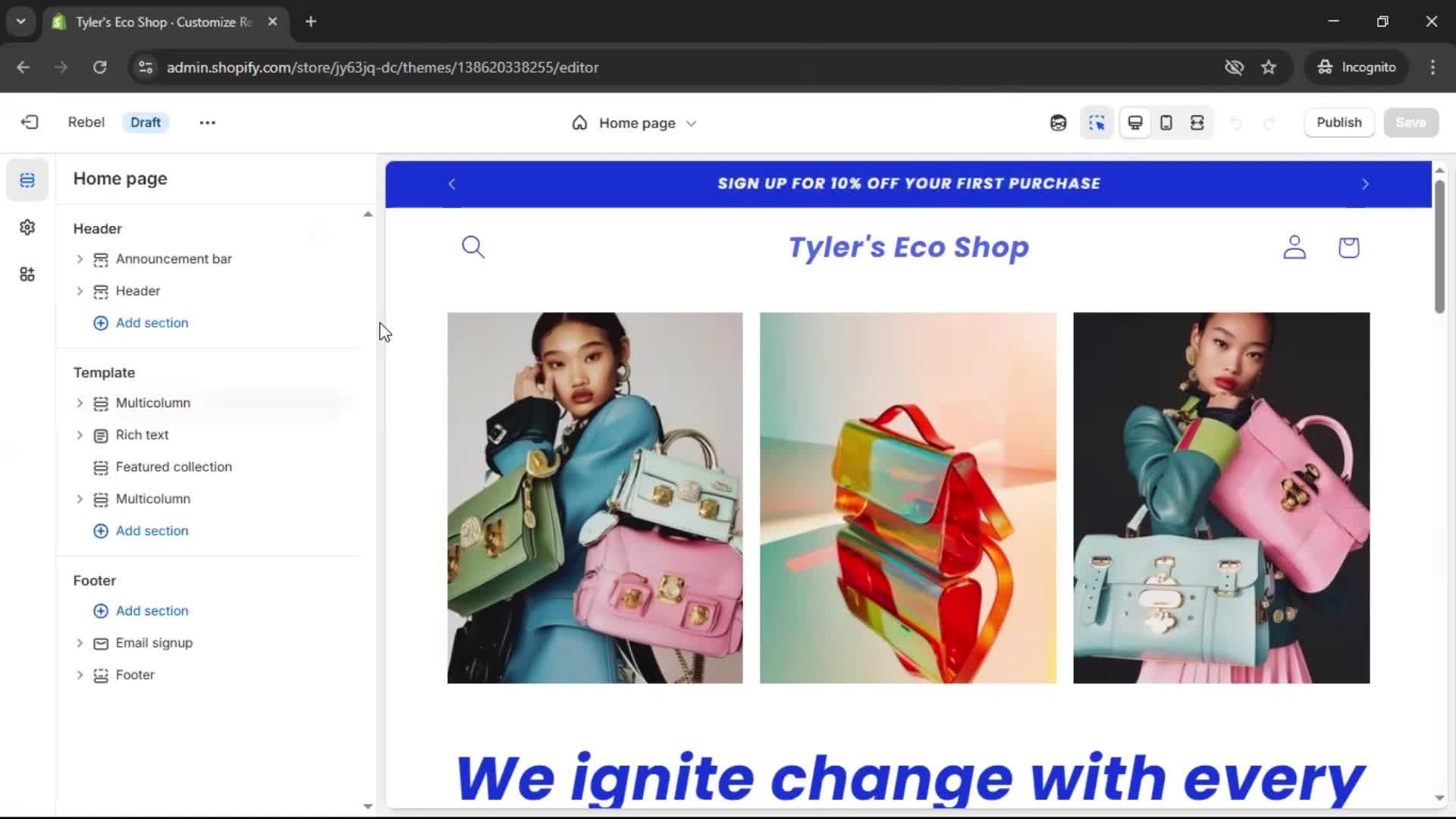 Customization settings screenshot