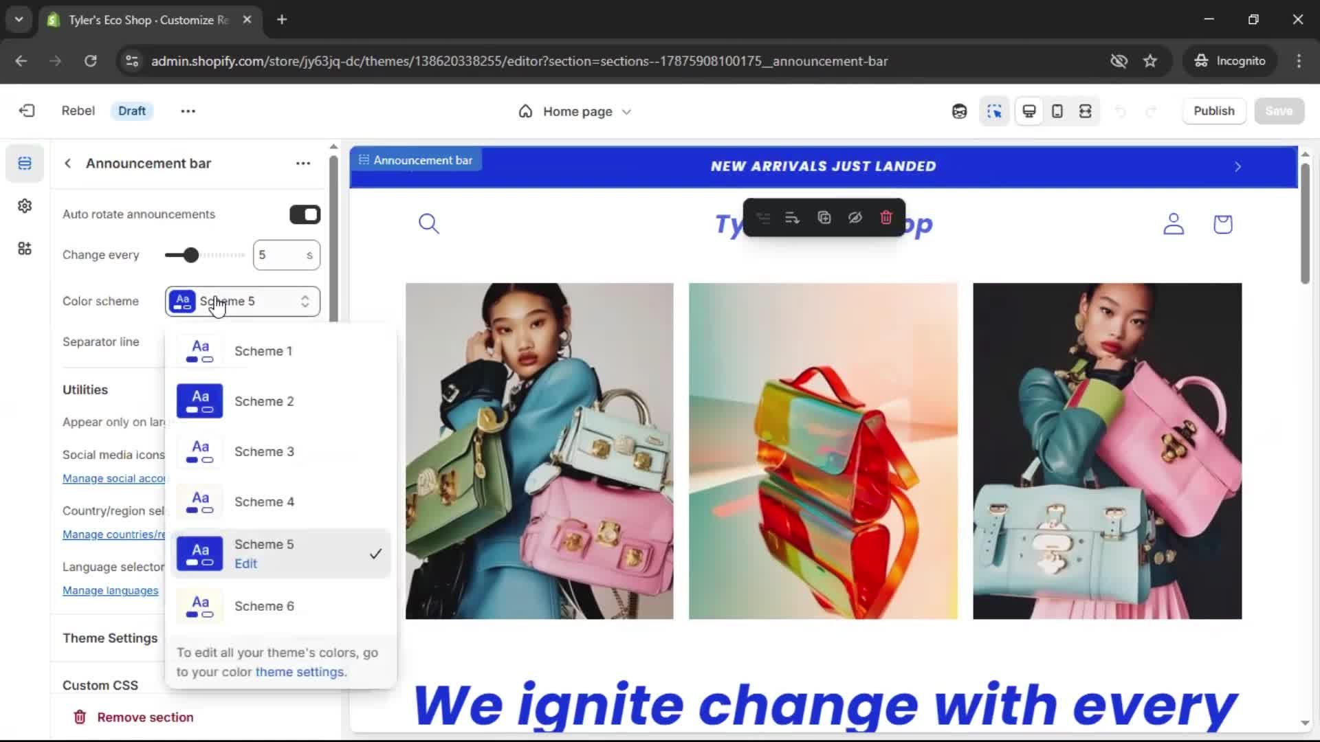 Customization settings screenshot