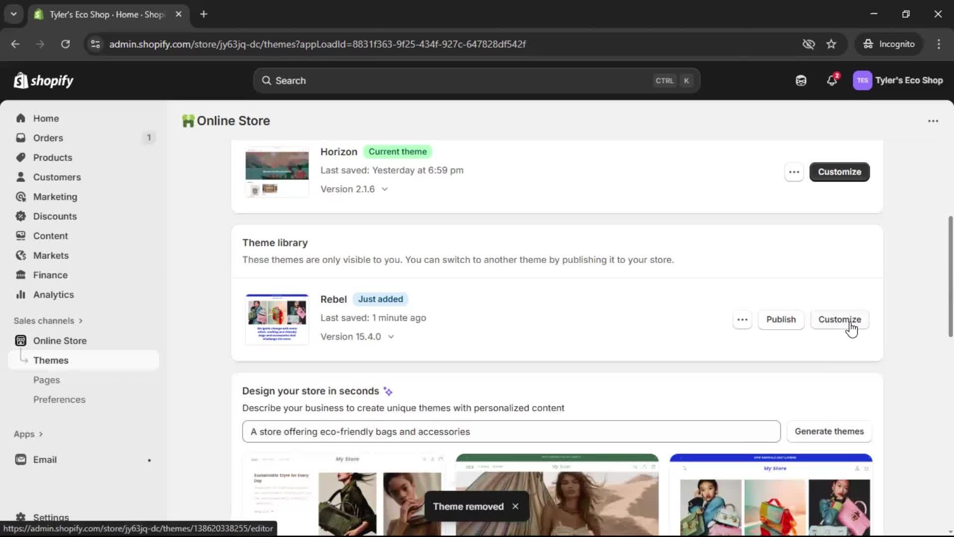 Customization settings screenshot