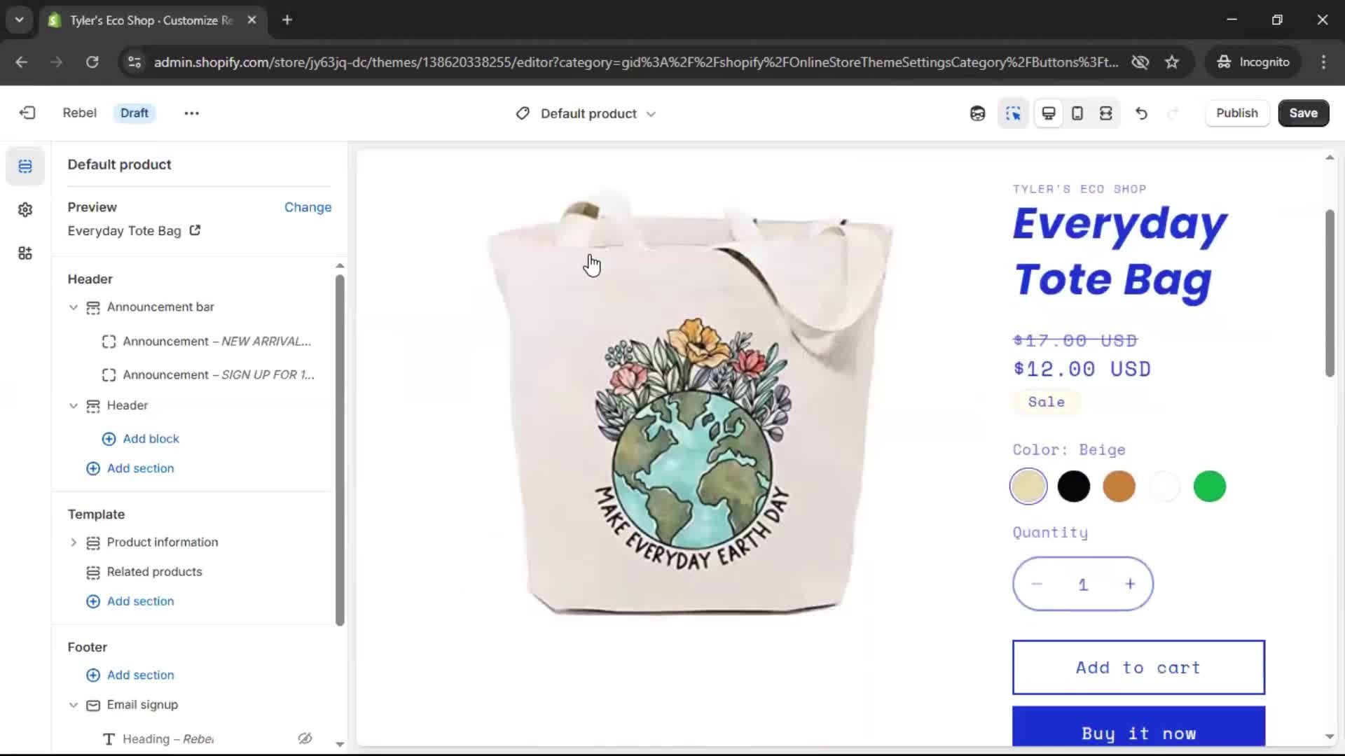 Customization settings screenshot