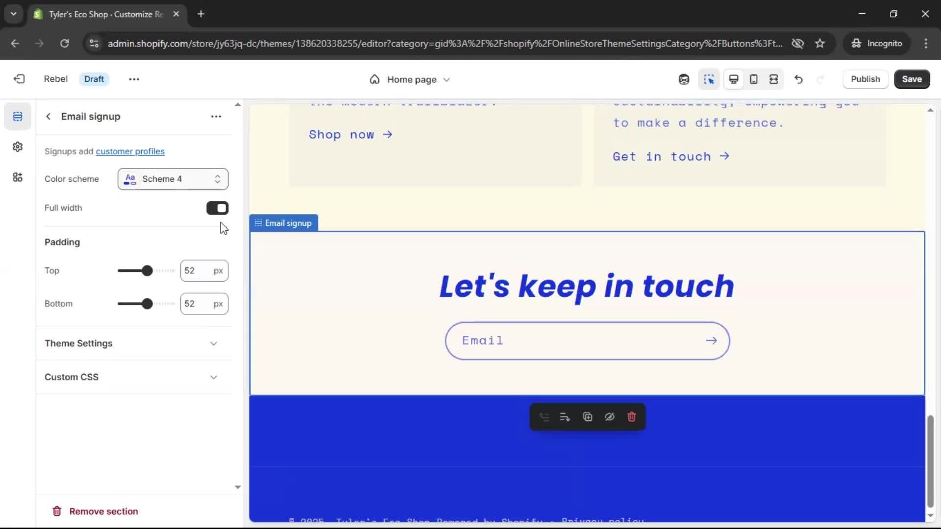 Customization settings screenshot