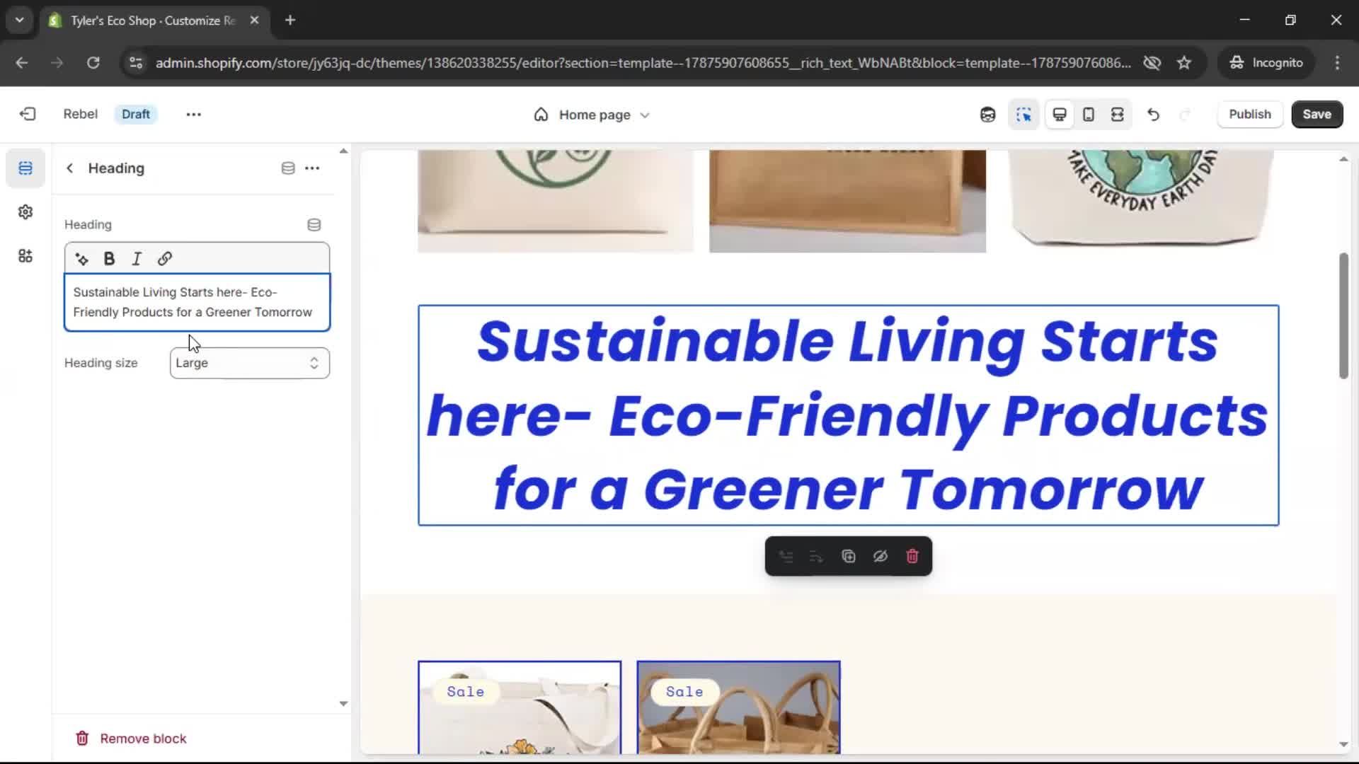 Customization settings screenshot