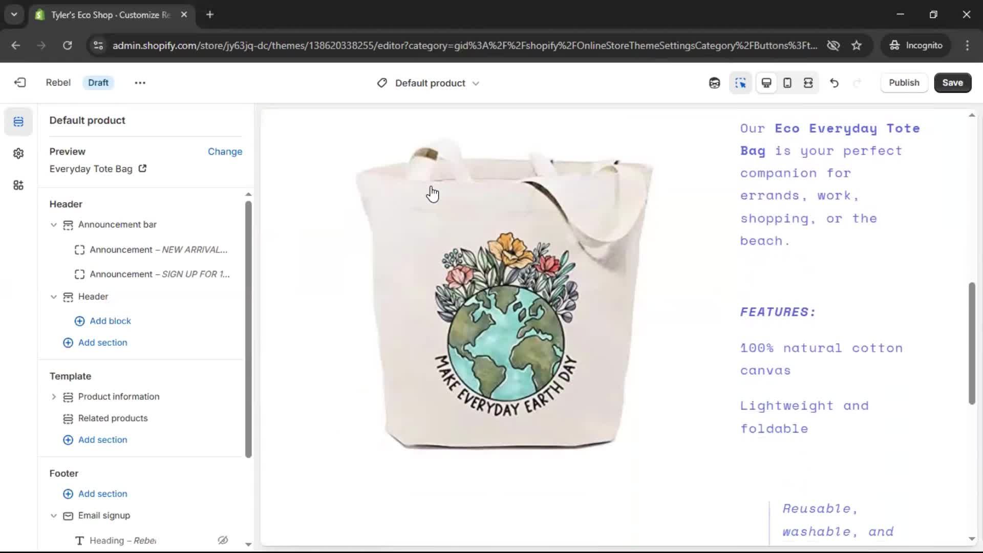 Customization settings screenshot