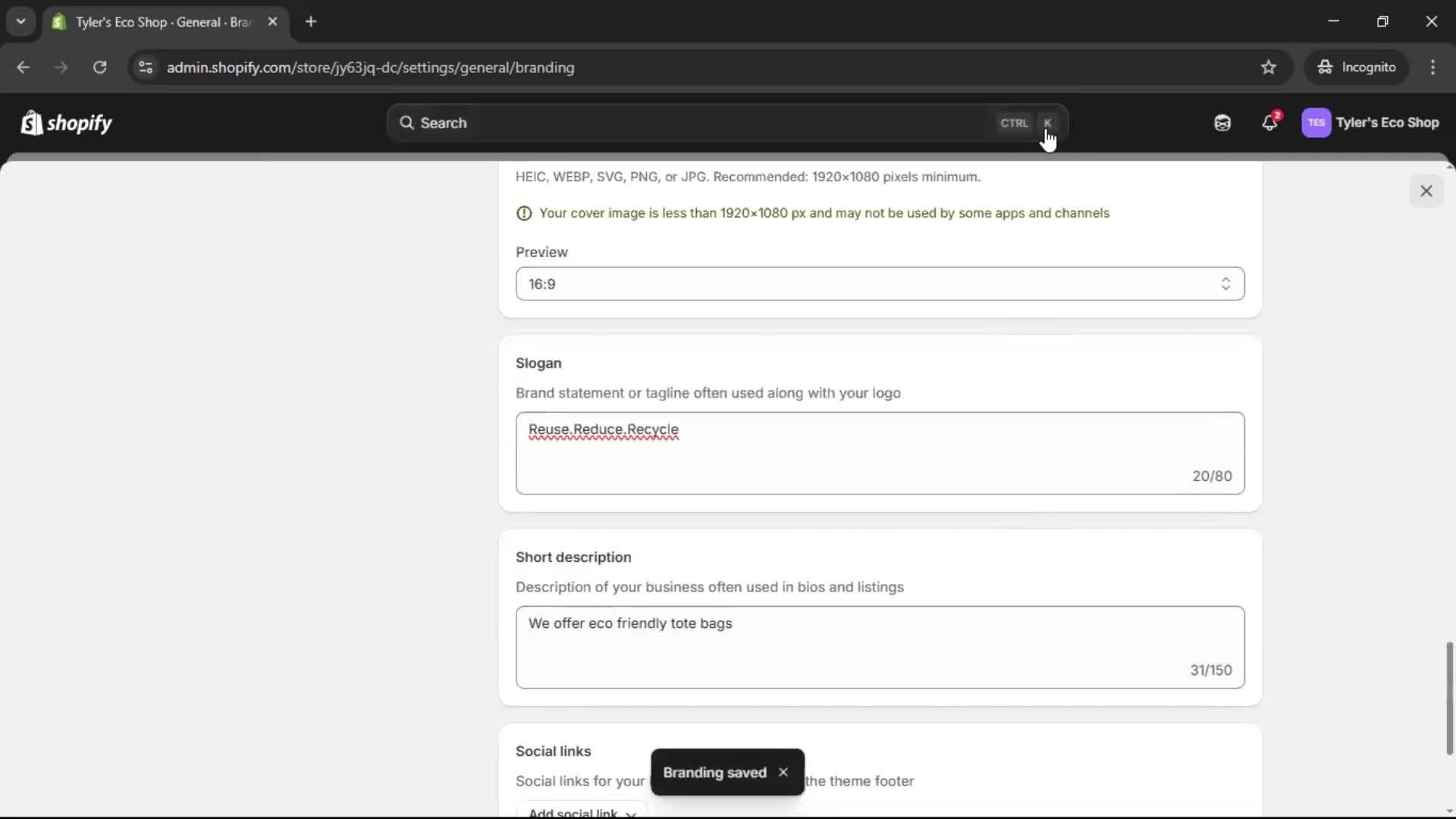 Customization settings screenshot