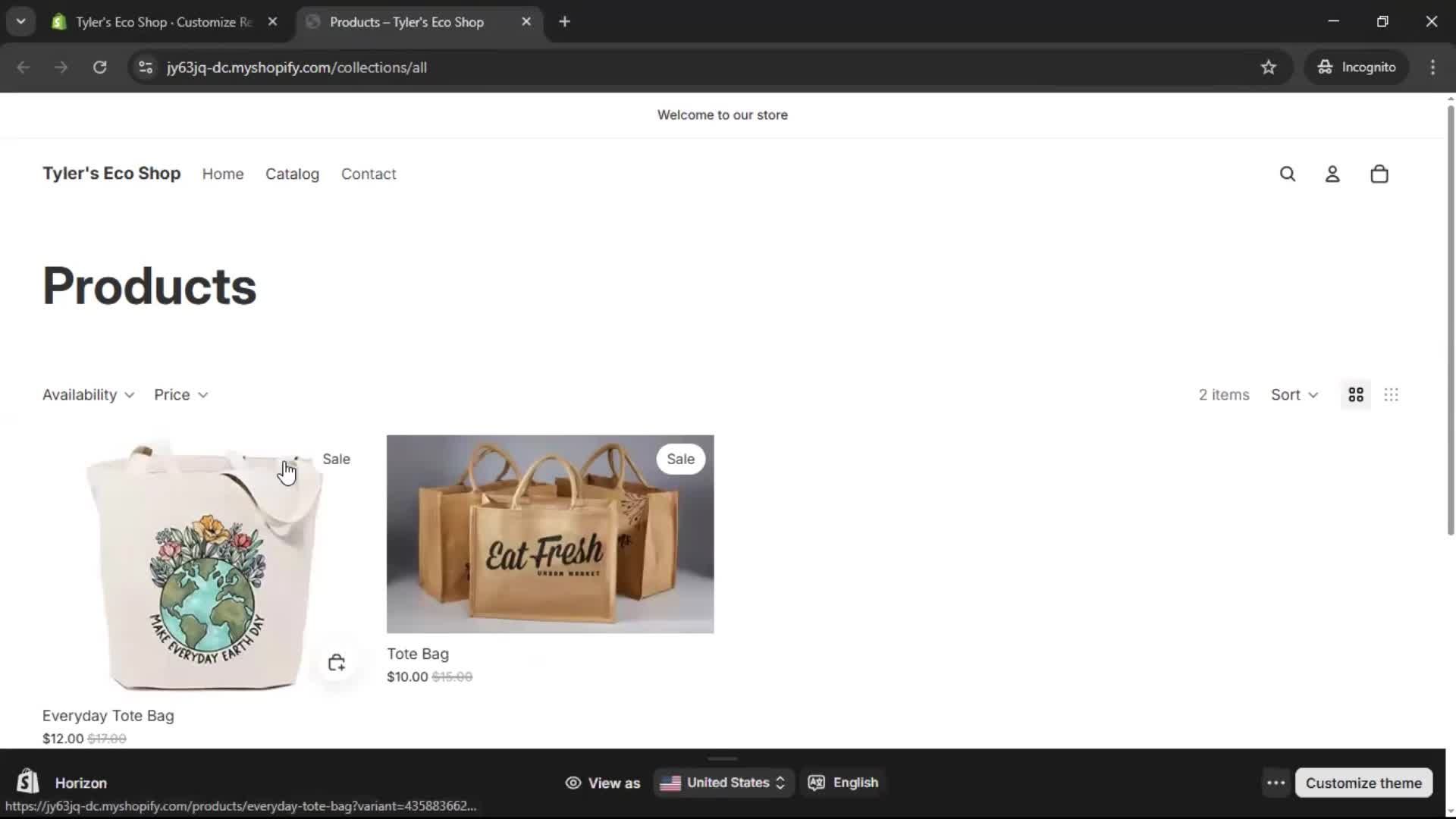 Customization settings screenshot