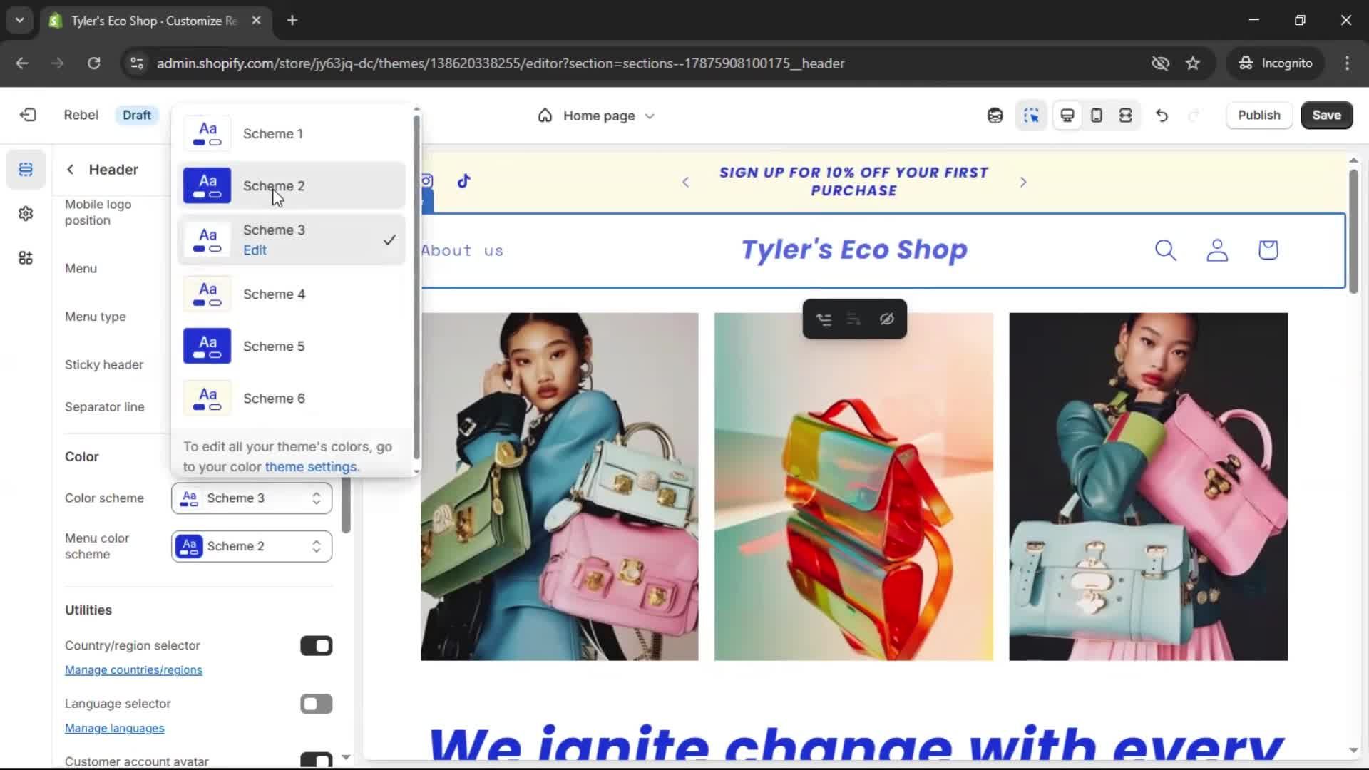 Customization settings screenshot