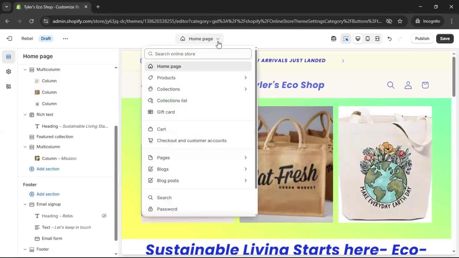 Customization settings screenshot