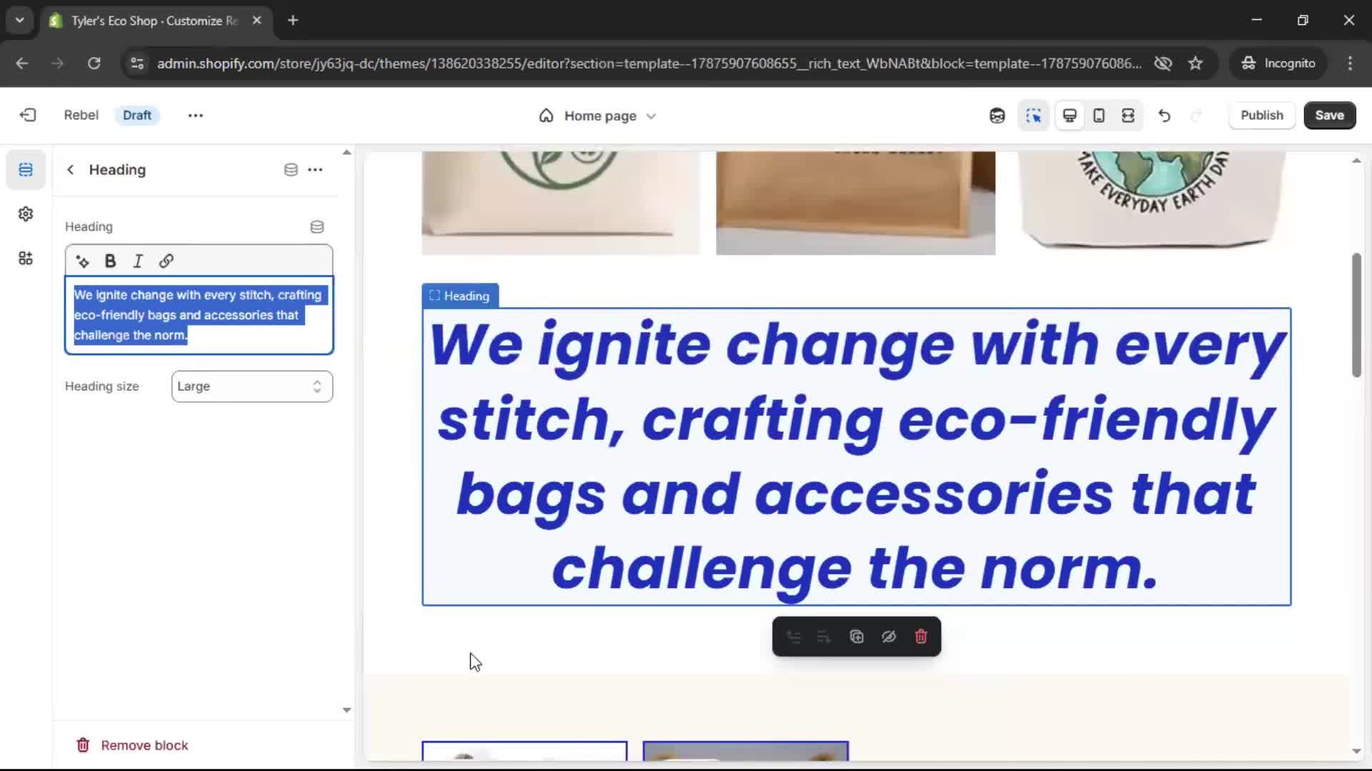 Customization settings screenshot