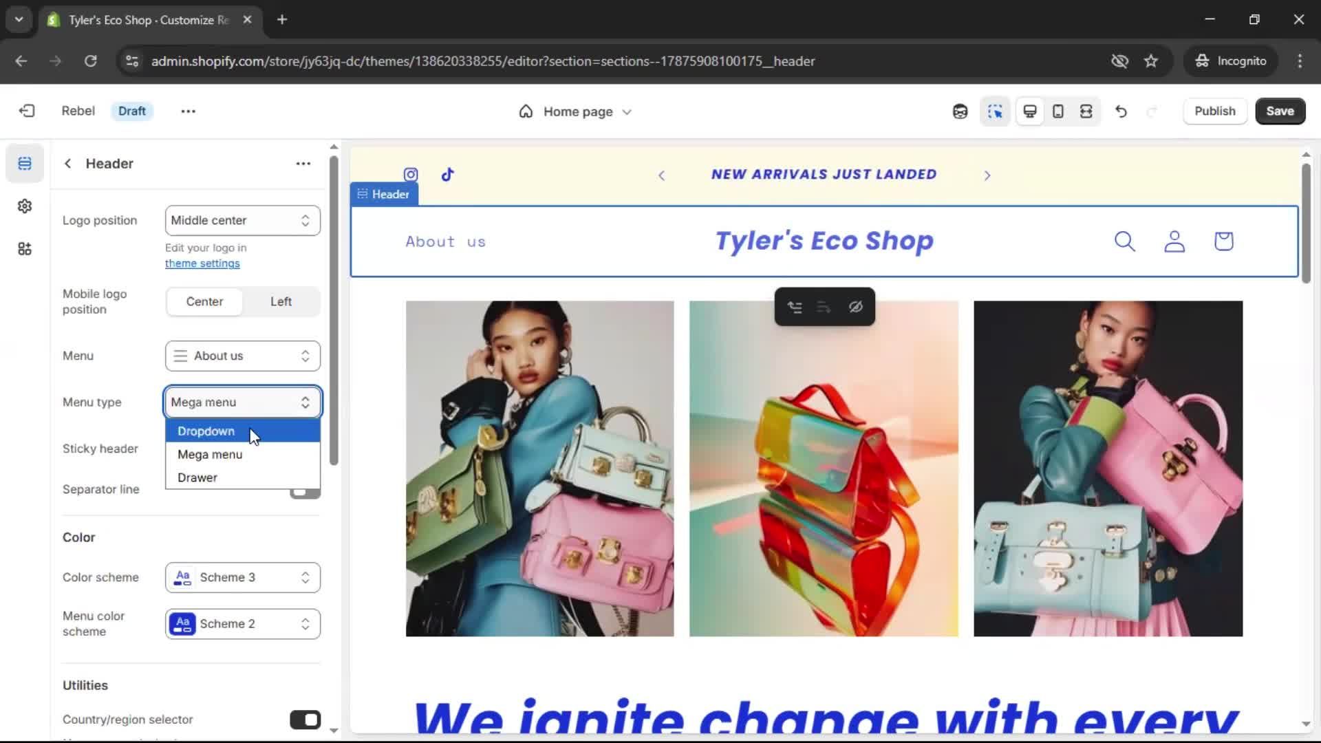 Customization settings screenshot