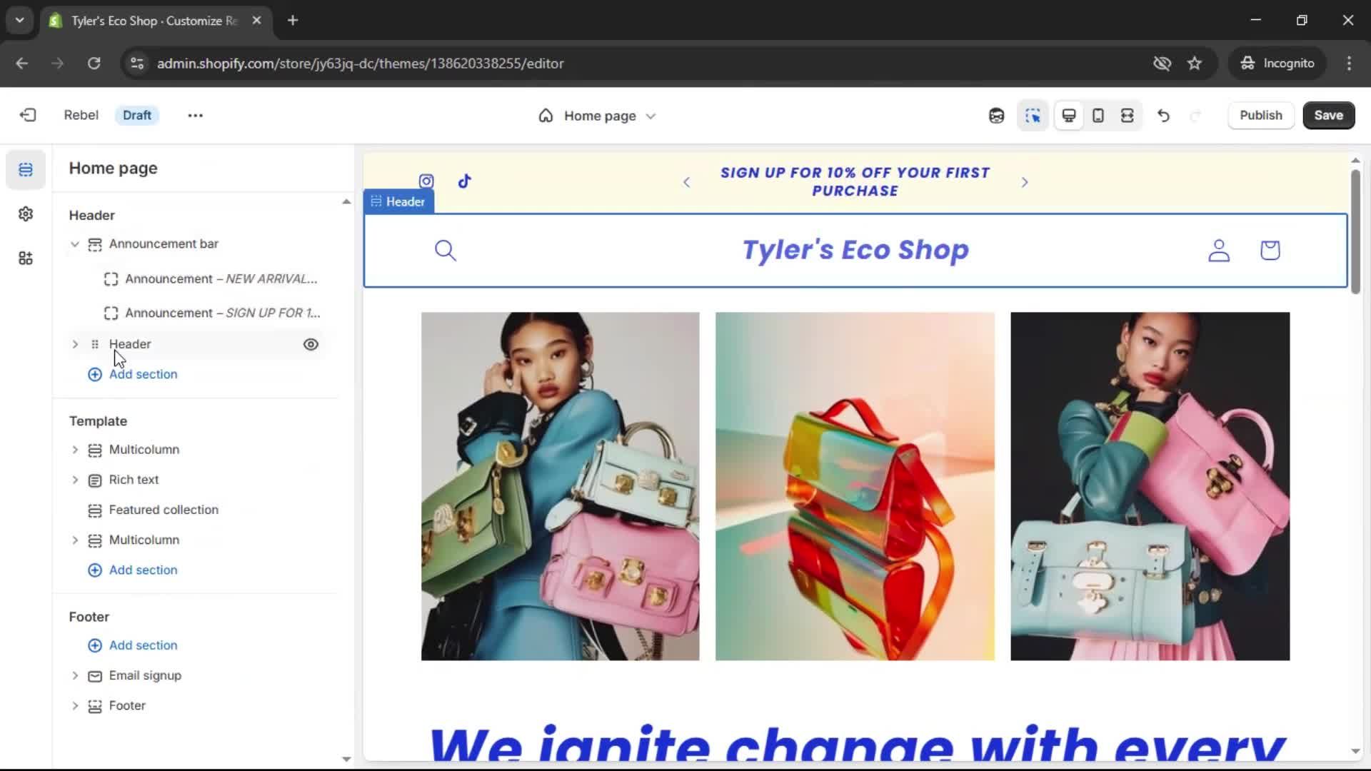 Customization settings screenshot