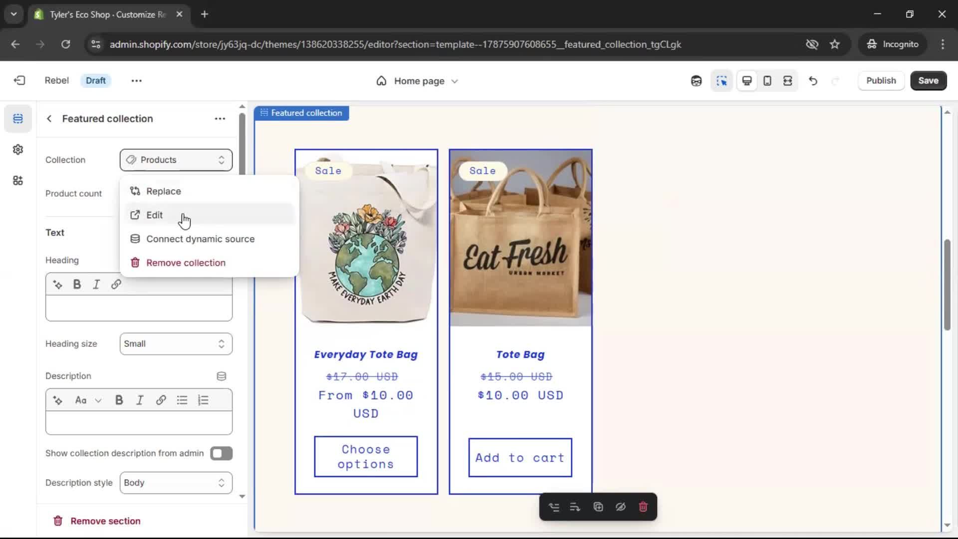 Customization settings screenshot