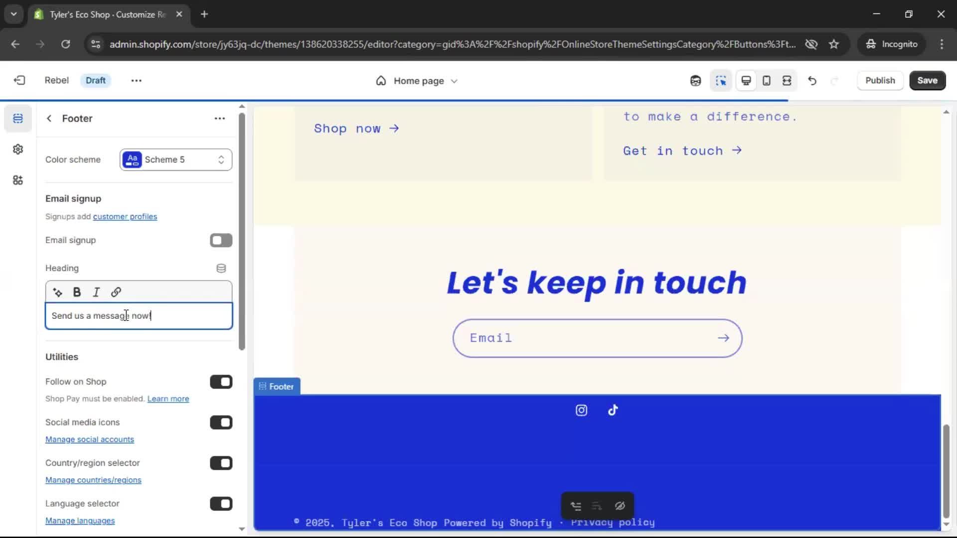 Customization settings screenshot