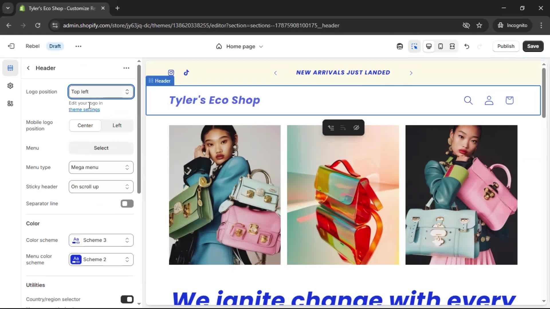 Customization settings screenshot