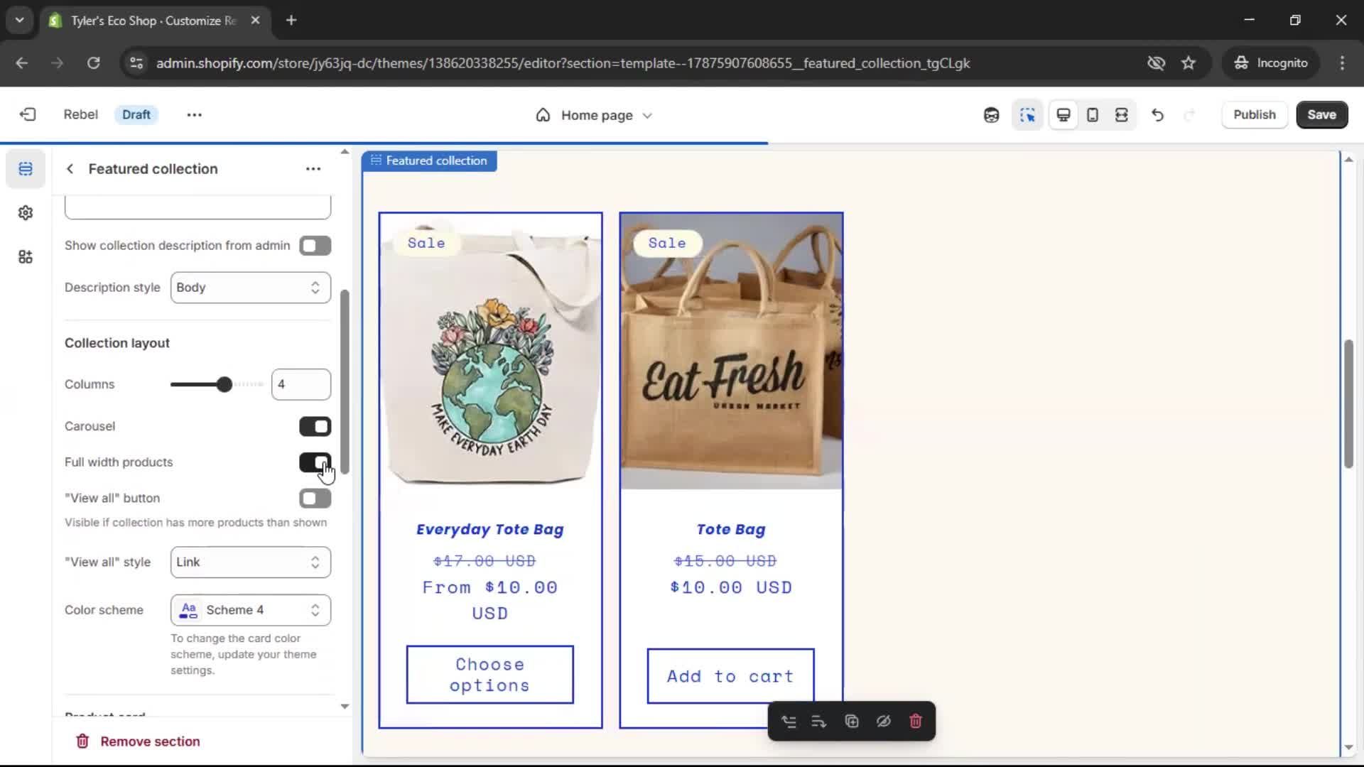 Customization settings screenshot