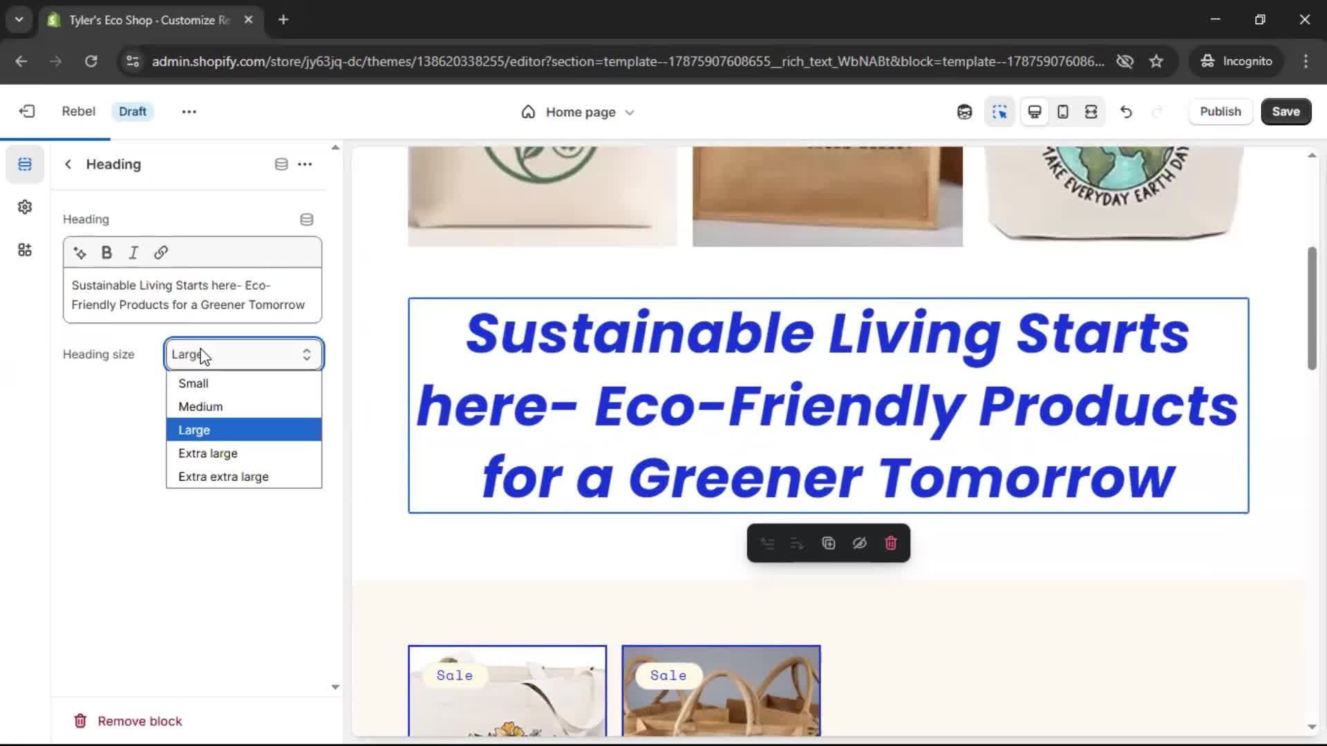 Customization settings screenshot