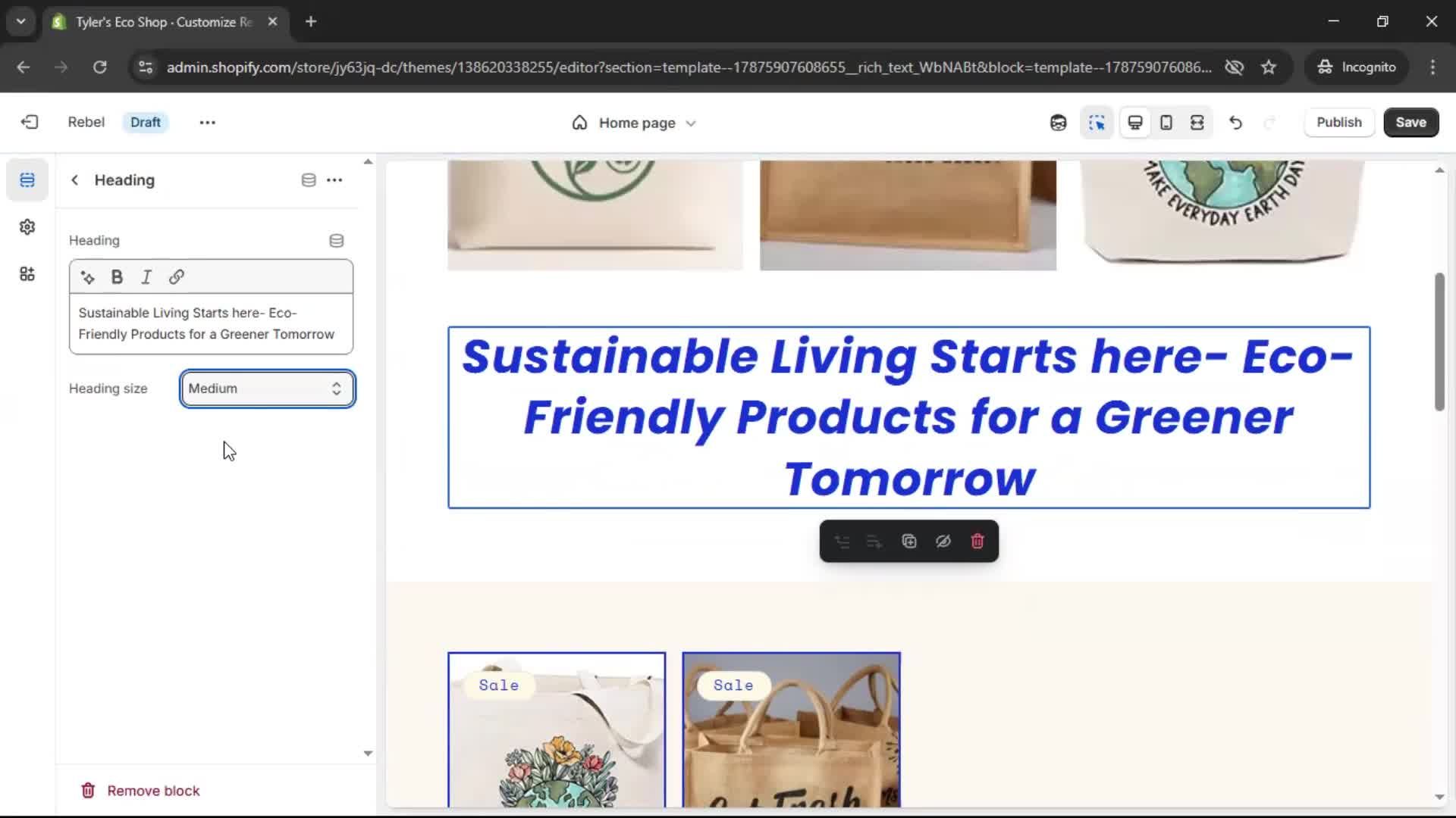 Customization settings screenshot
