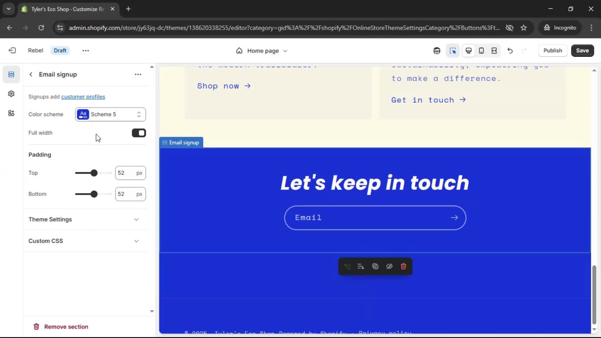 Customization settings screenshot