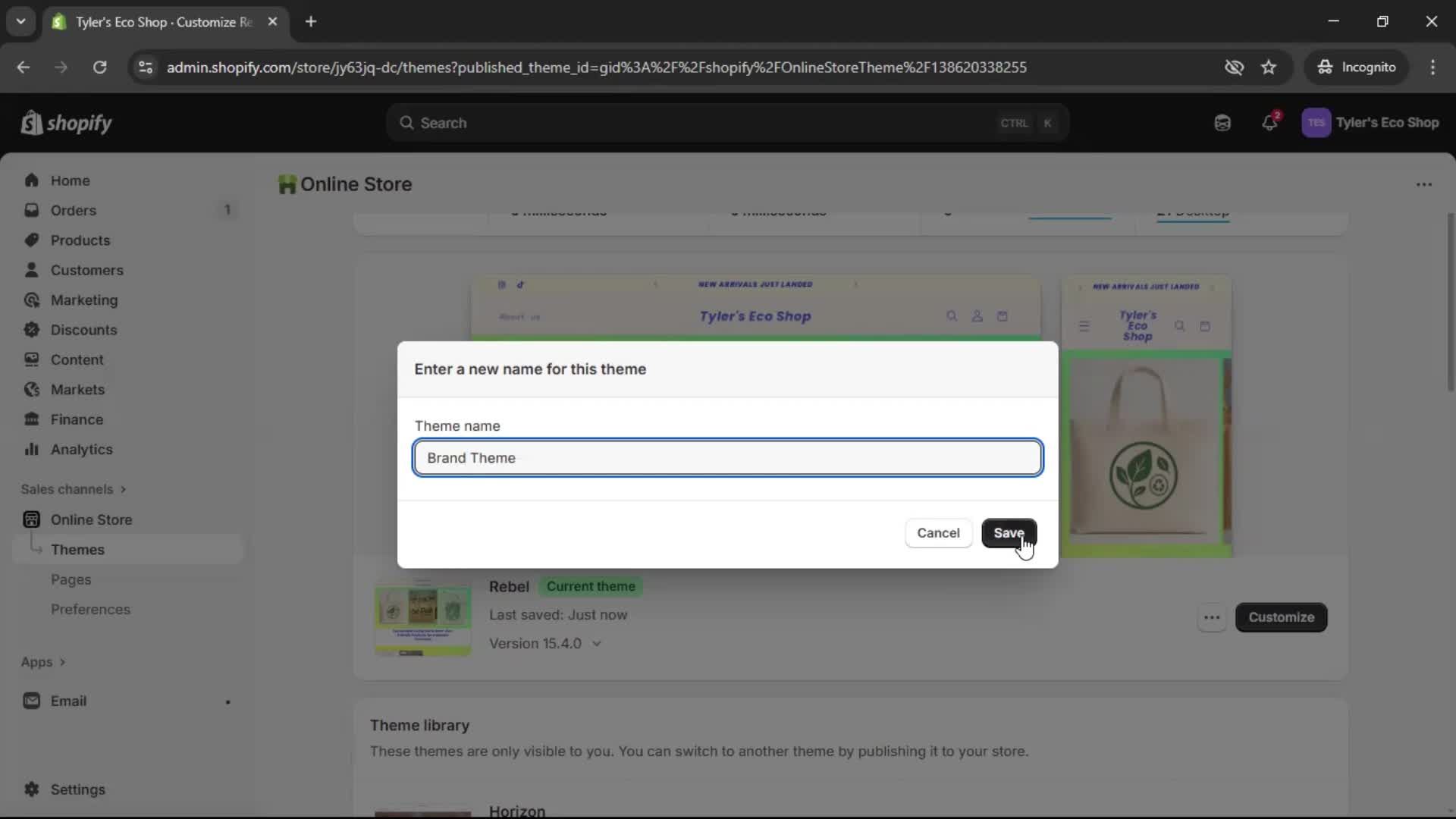 Customization settings screenshot