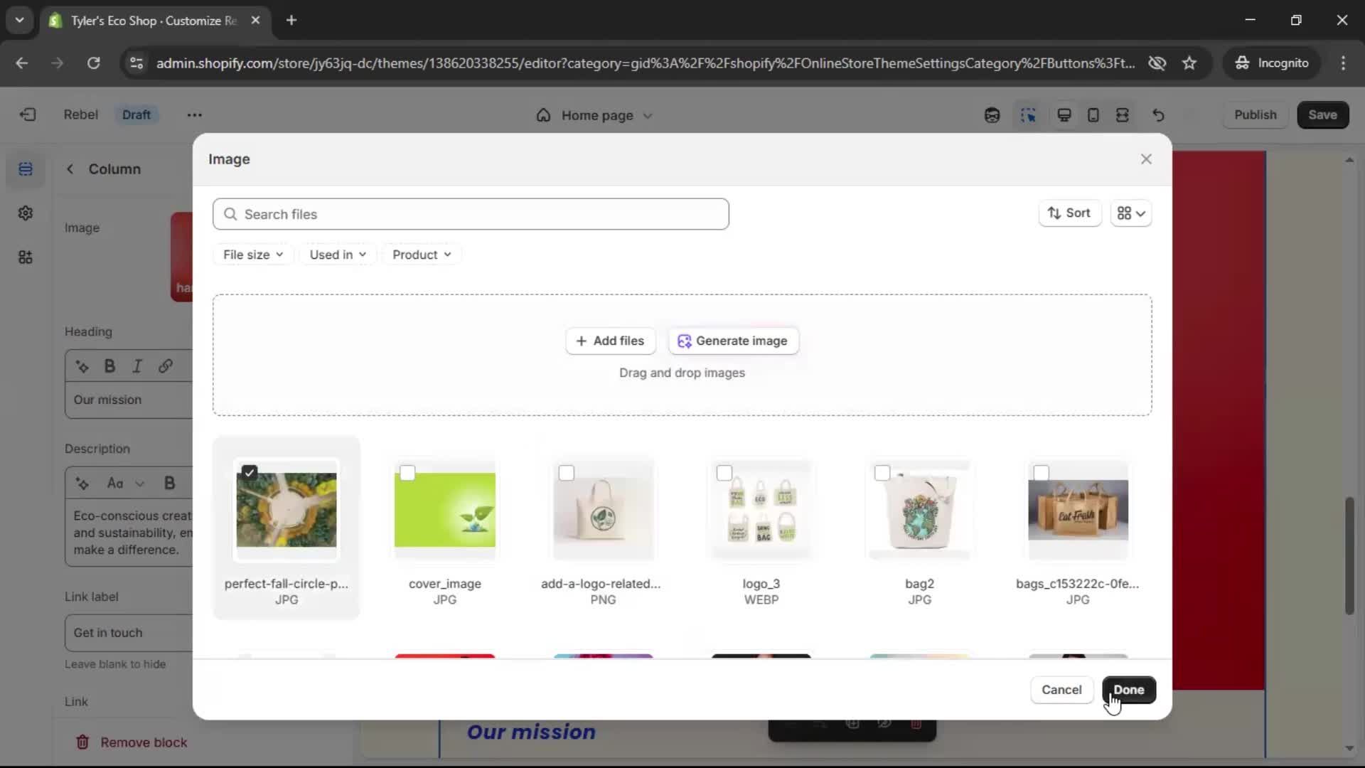 Customization settings screenshot