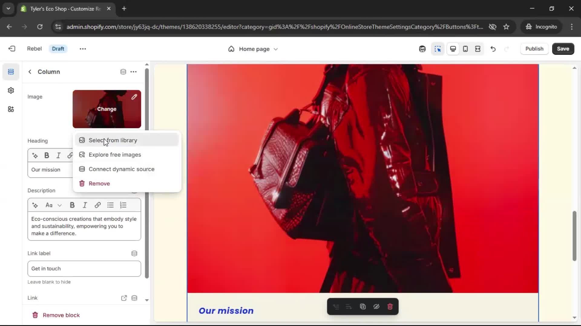 Customization settings screenshot