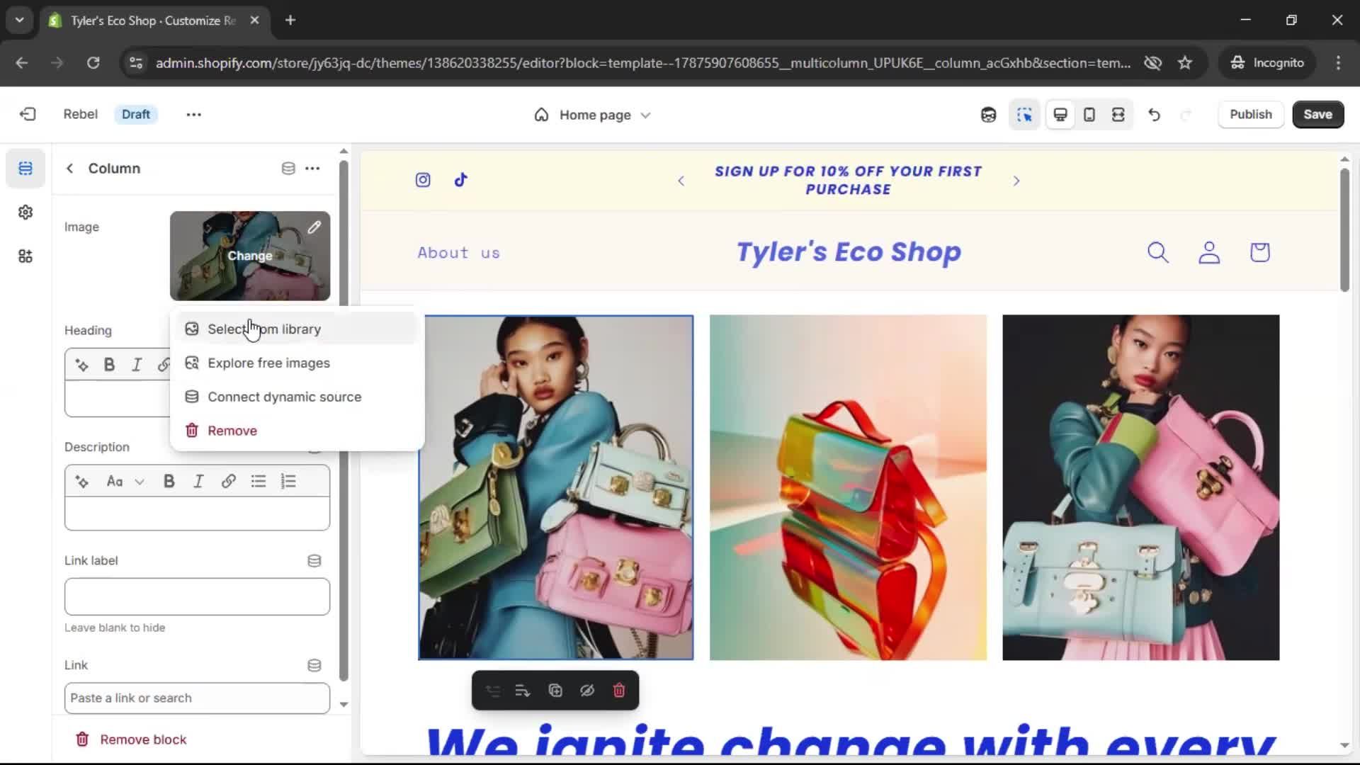 Customization settings screenshot
